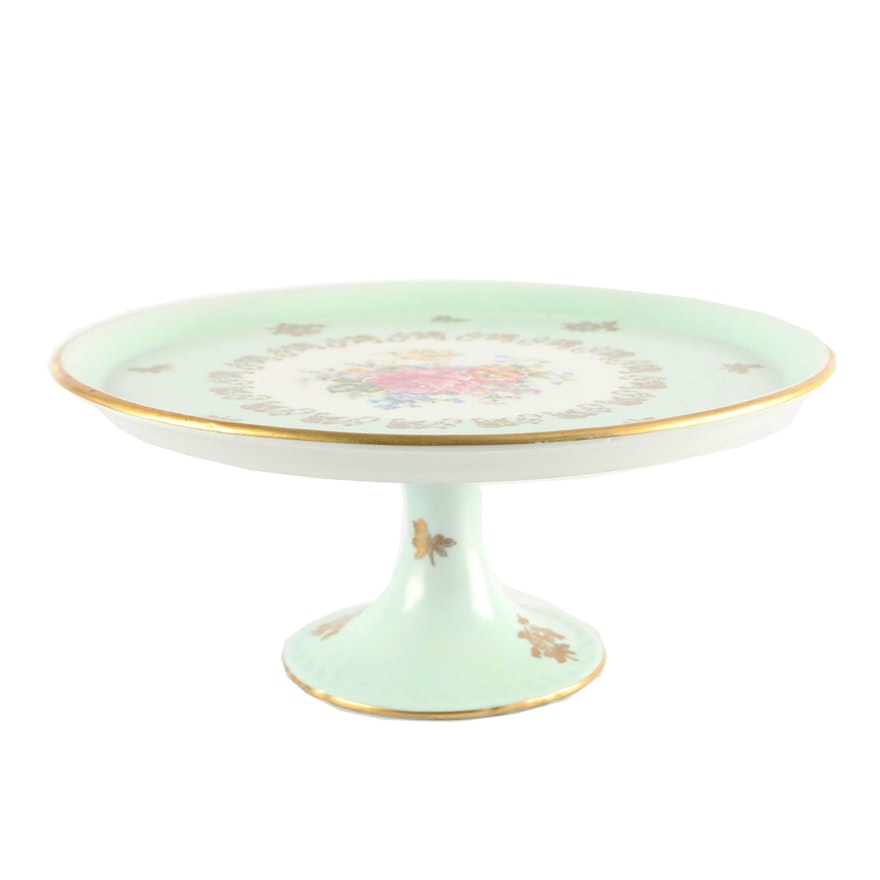 French Hand-Painted Porcelain Cake Stand