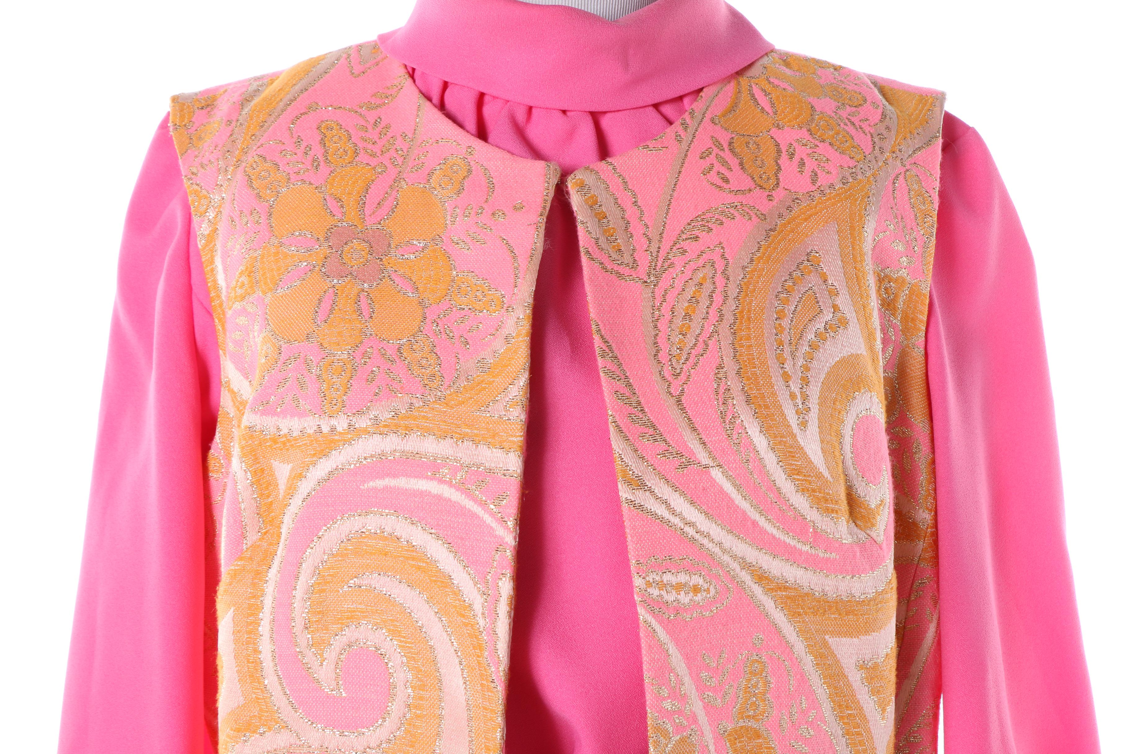 Circa 1960s Coco California Pink Tunic and Pants Evening Ensemble with Duster