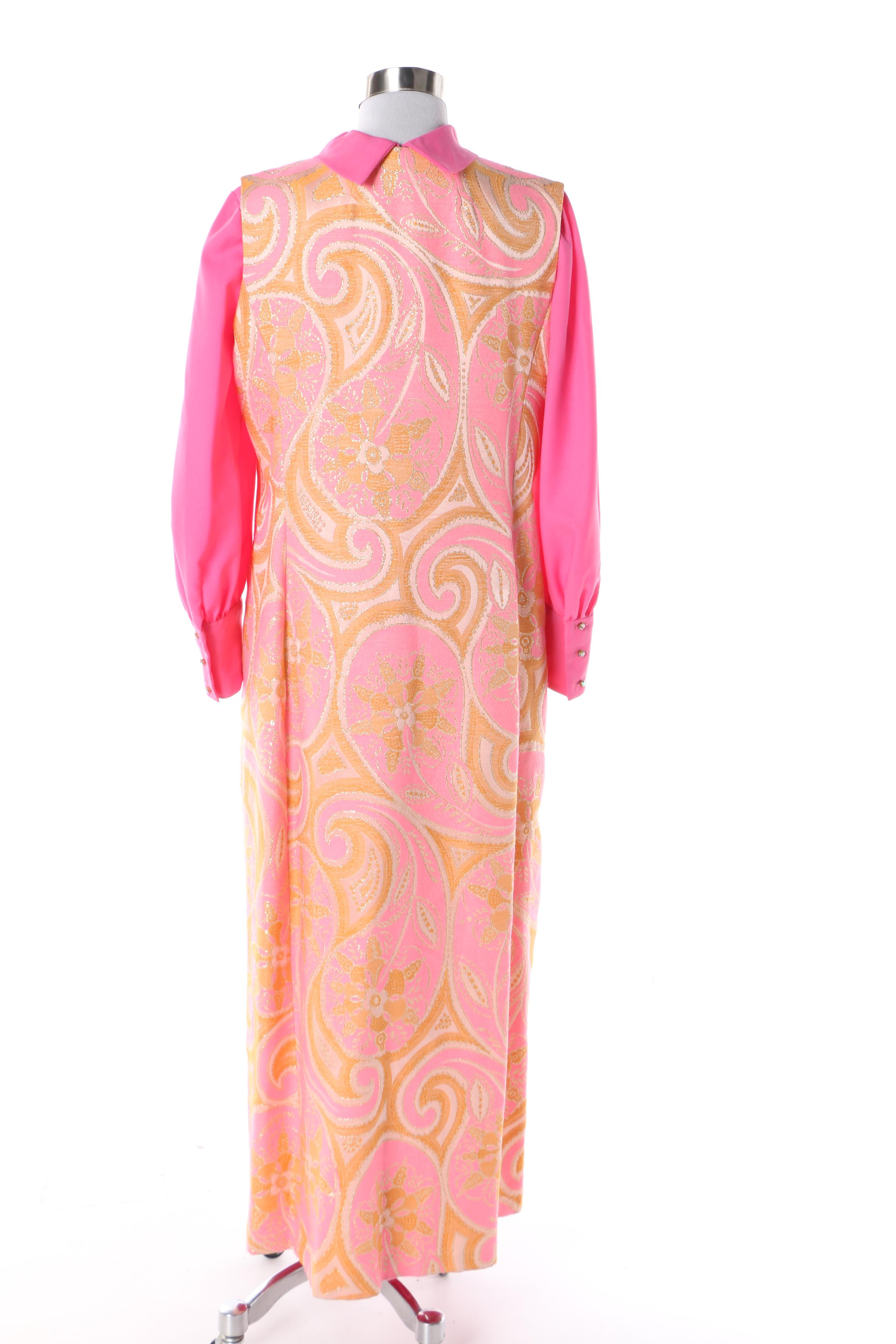 Circa 1960s Coco California Pink Tunic and Pants Evening Ensemble with Duster