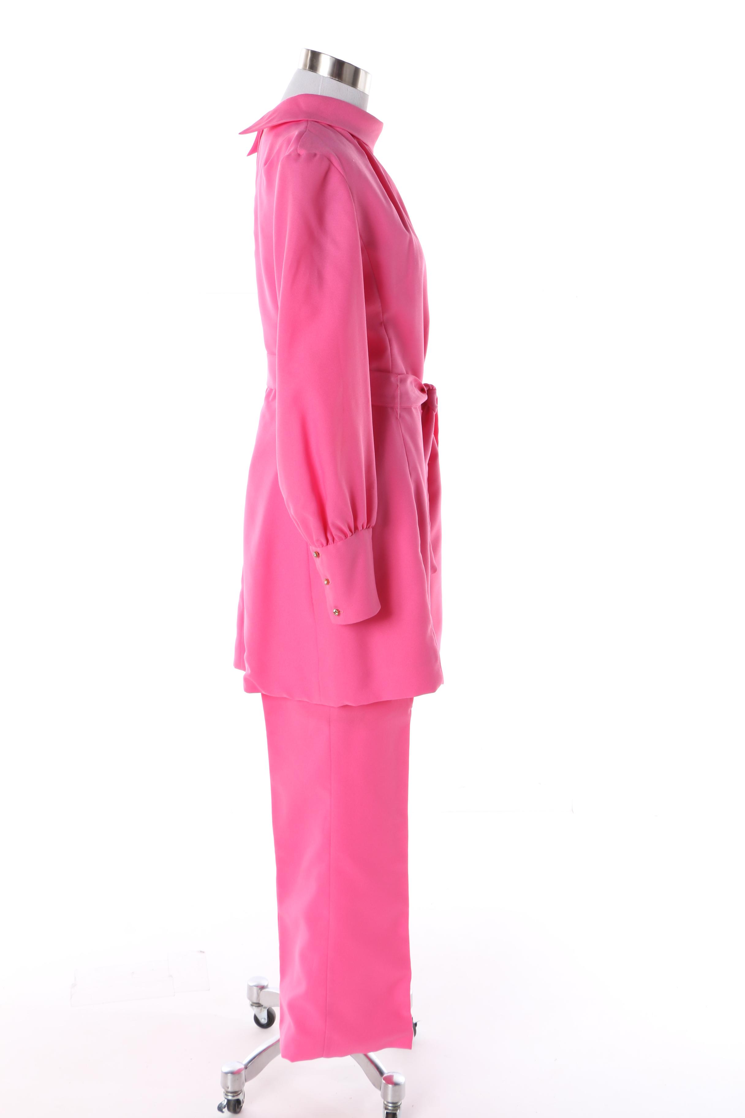 Circa 1960s Coco California Pink Tunic and Pants Evening Ensemble with Duster