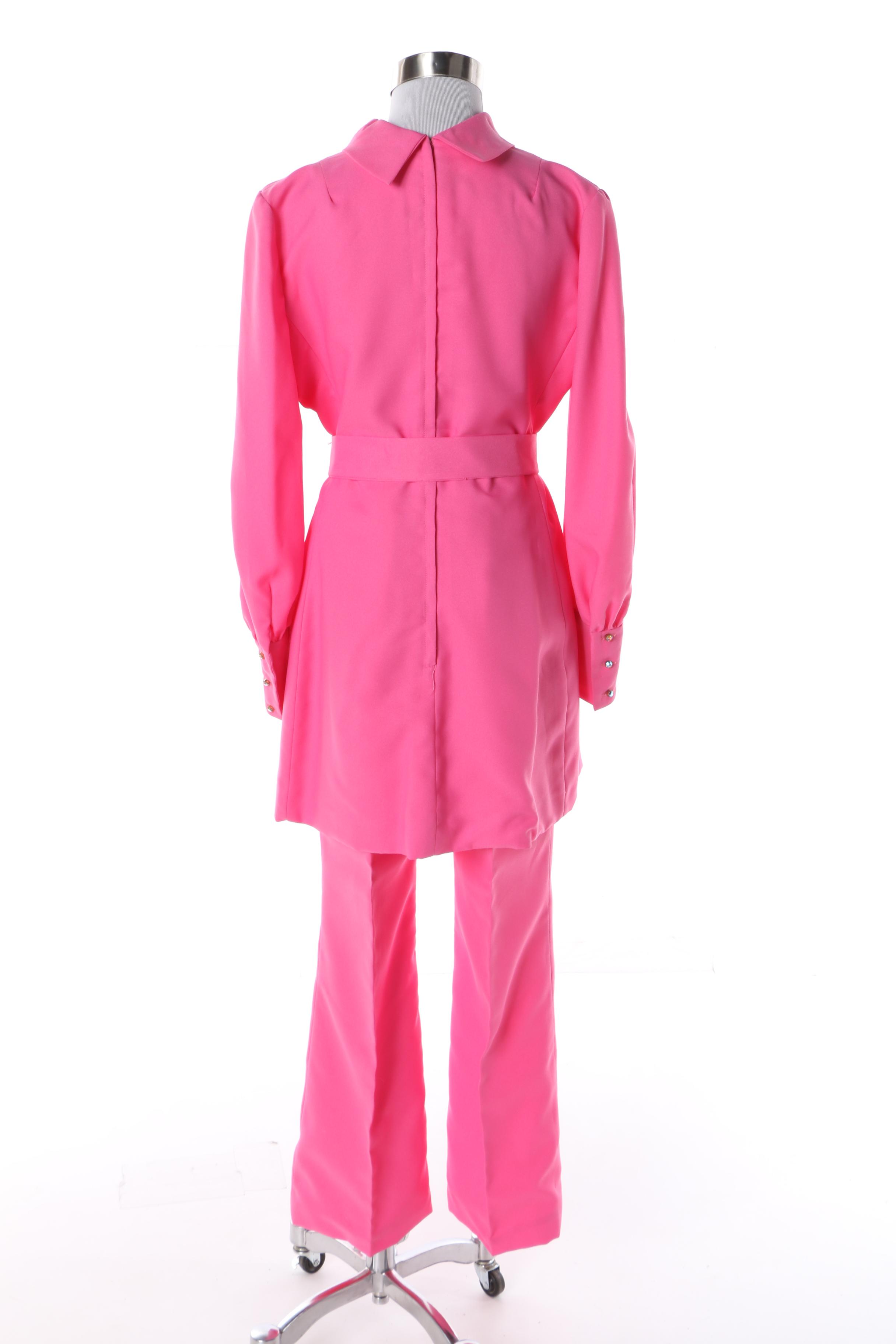 Circa 1960s Coco California Pink Tunic and Pants Evening Ensemble with Duster
