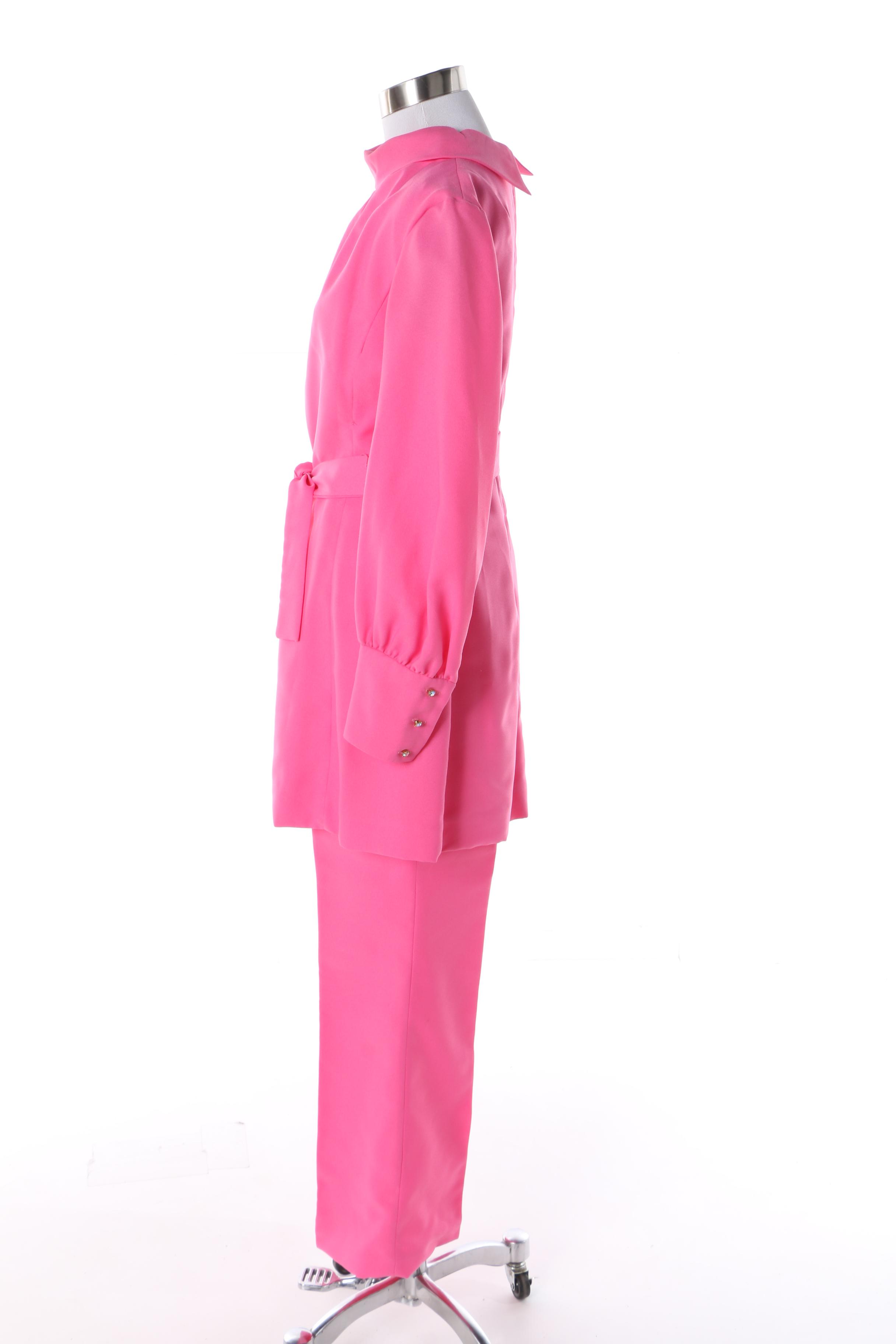 Circa 1960s Coco California Pink Tunic and Pants Evening Ensemble with Duster