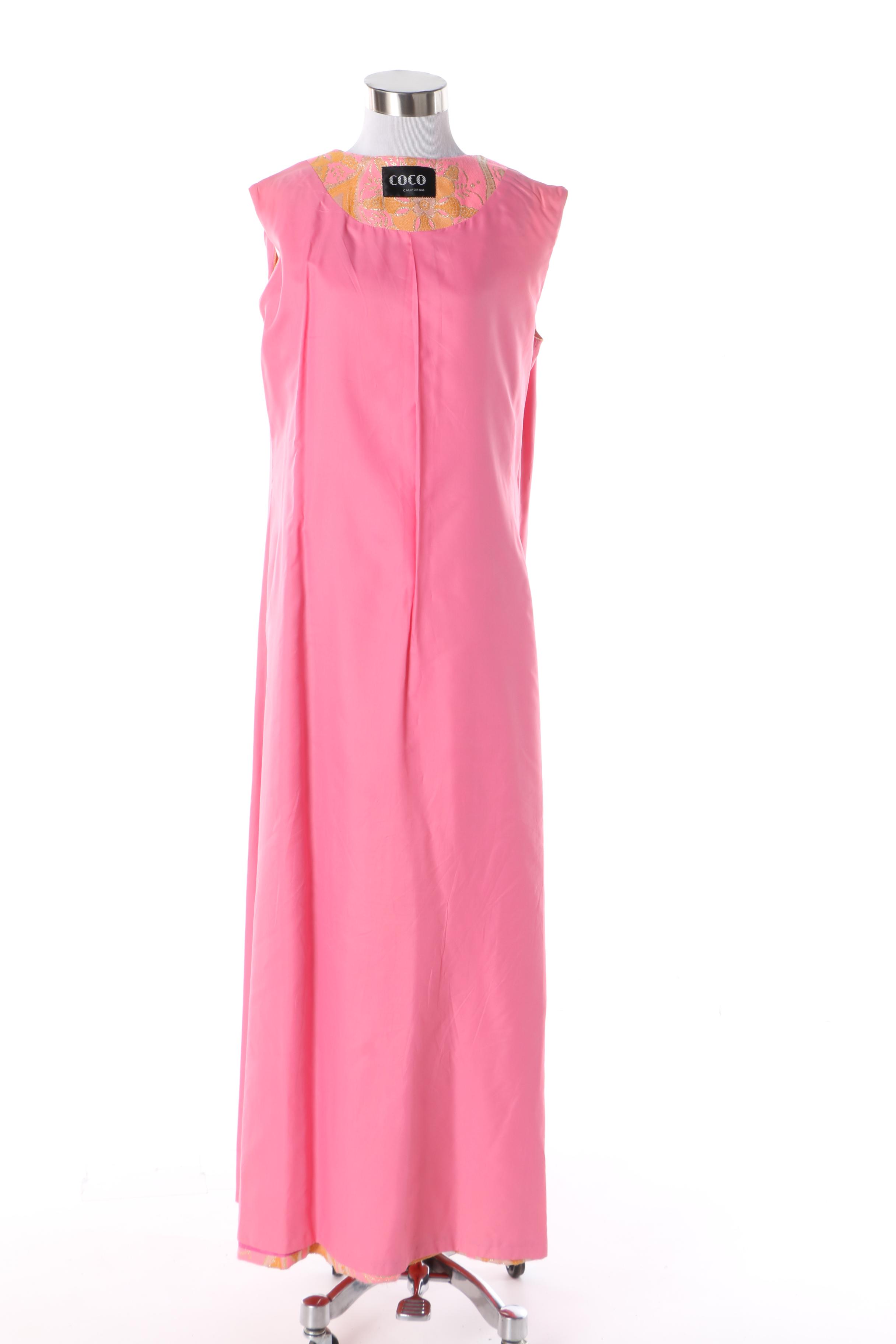 Circa 1960s Coco California Pink Tunic and Pants Evening Ensemble with Duster