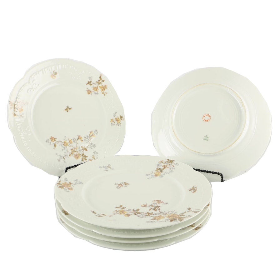 Antique M. Redon Limoges Floral-Themed Porcelain Dinner Plates c. 1891-1906
