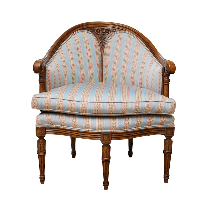 Regency Style Stripe Upholstered Tub Chair with Floral Accents