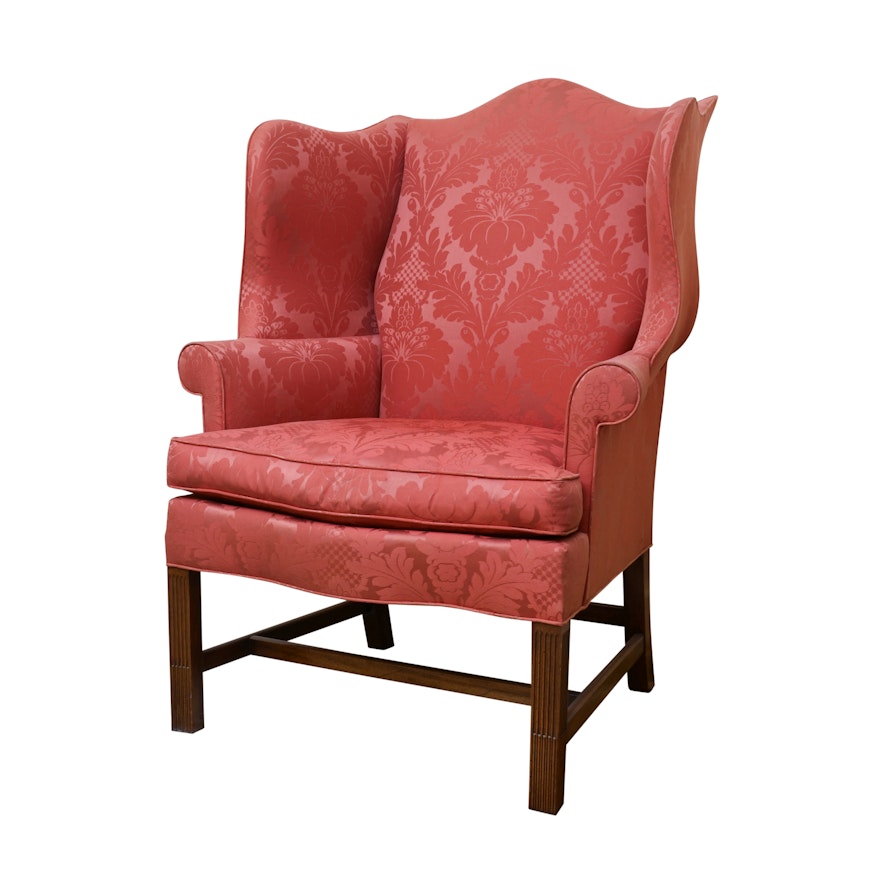 Chippendale Style Damask Wing Chair by Hickory Chair Furniture Company
