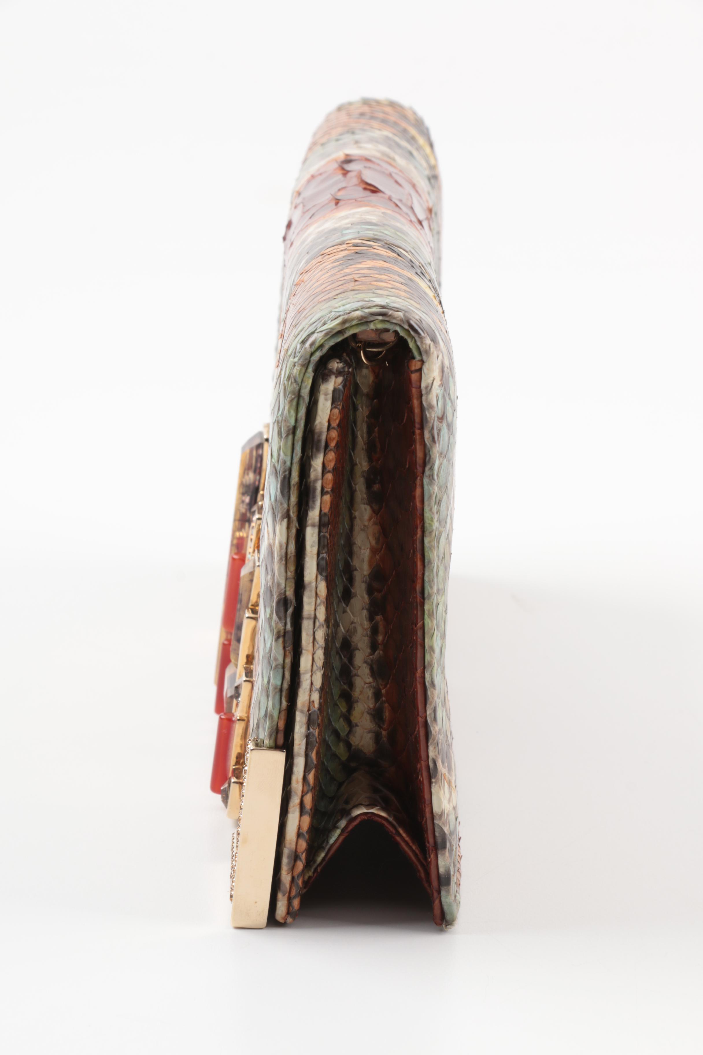 Judith Leiber New York Embellished Ombré Python Skin Clutch Purse