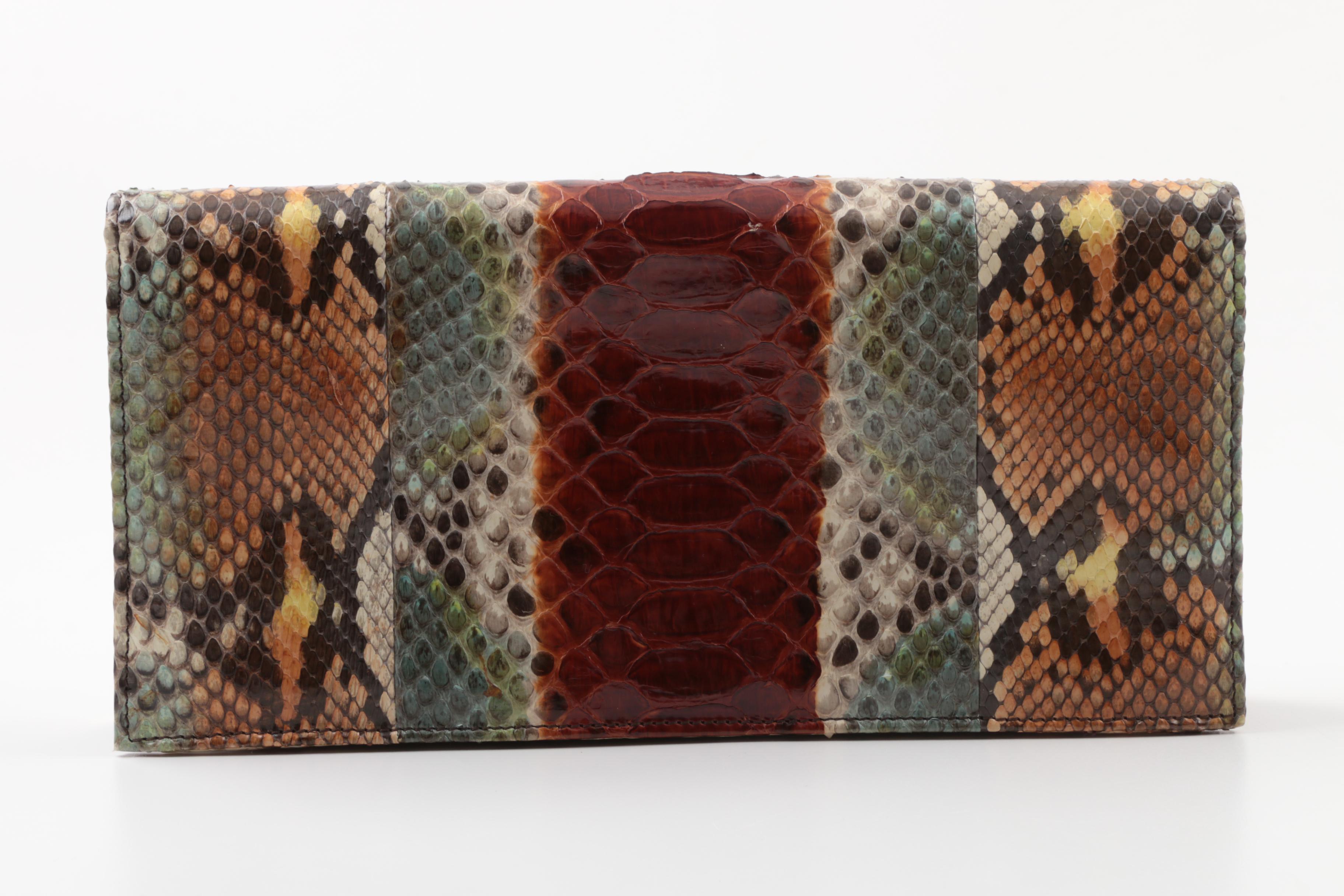 Judith Leiber New York Embellished Ombré Python Skin Clutch Purse