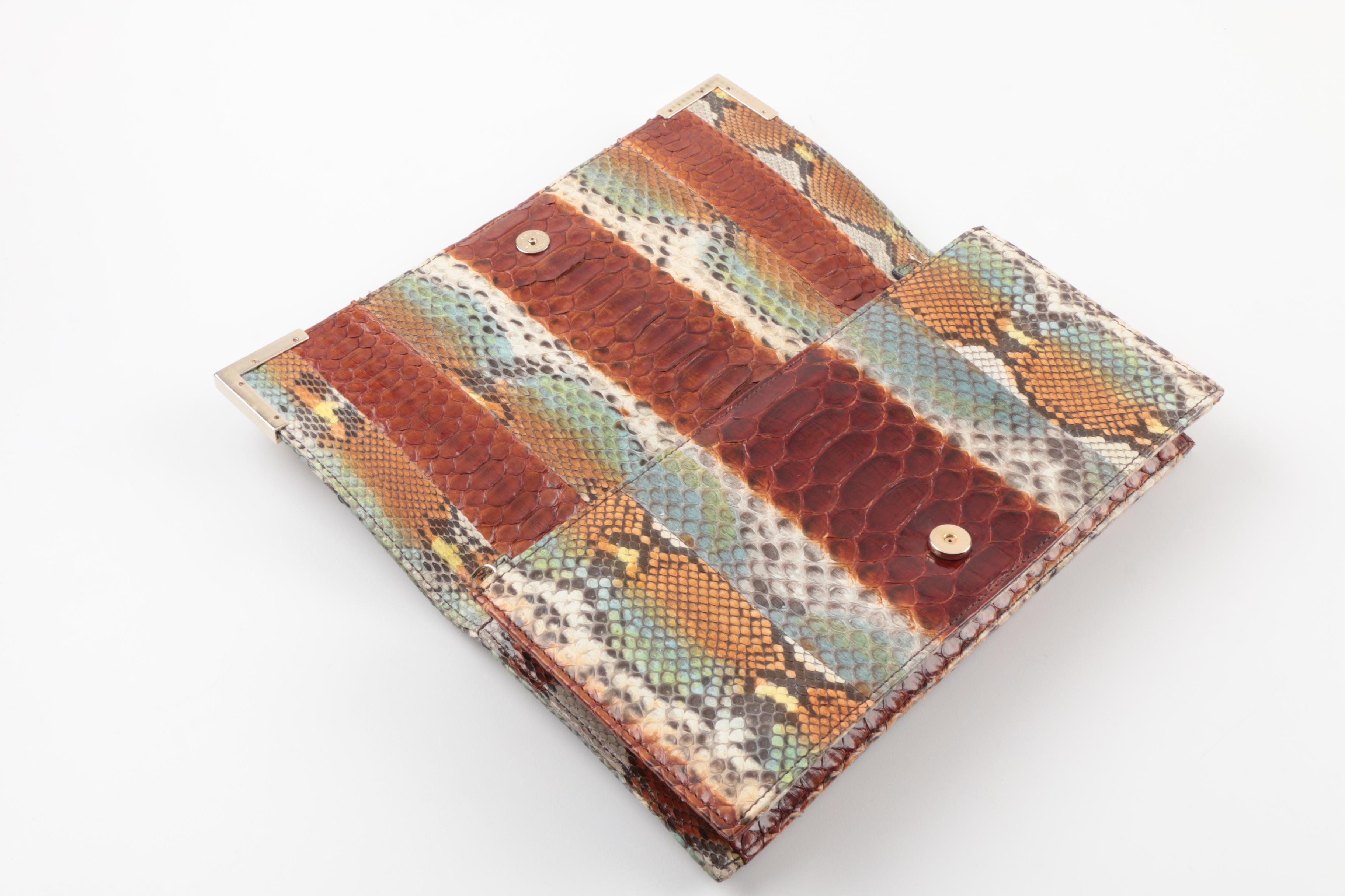 Judith Leiber New York Embellished Ombré Python Skin Clutch Purse