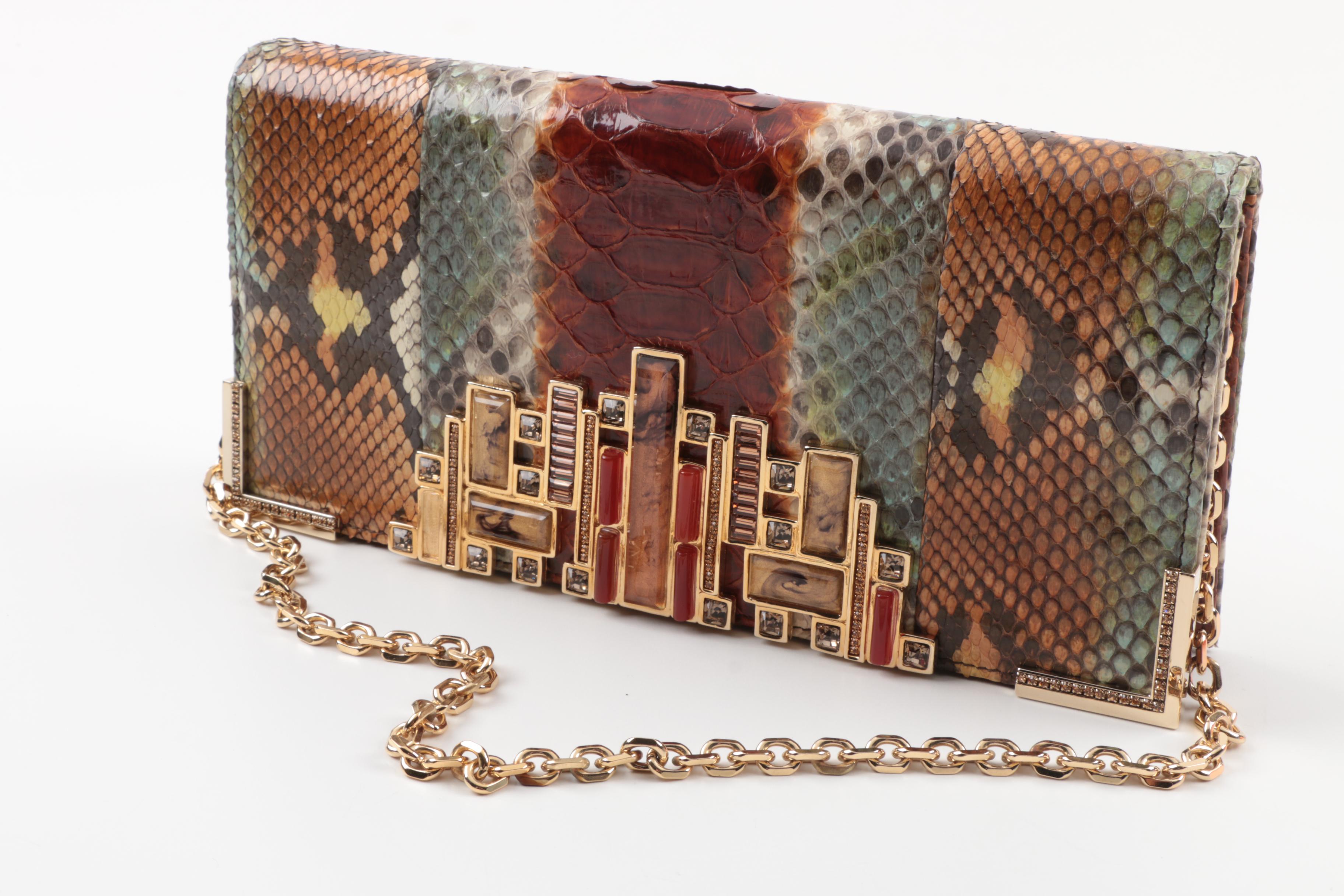Judith Leiber New York Embellished Ombré Python Skin Clutch Purse