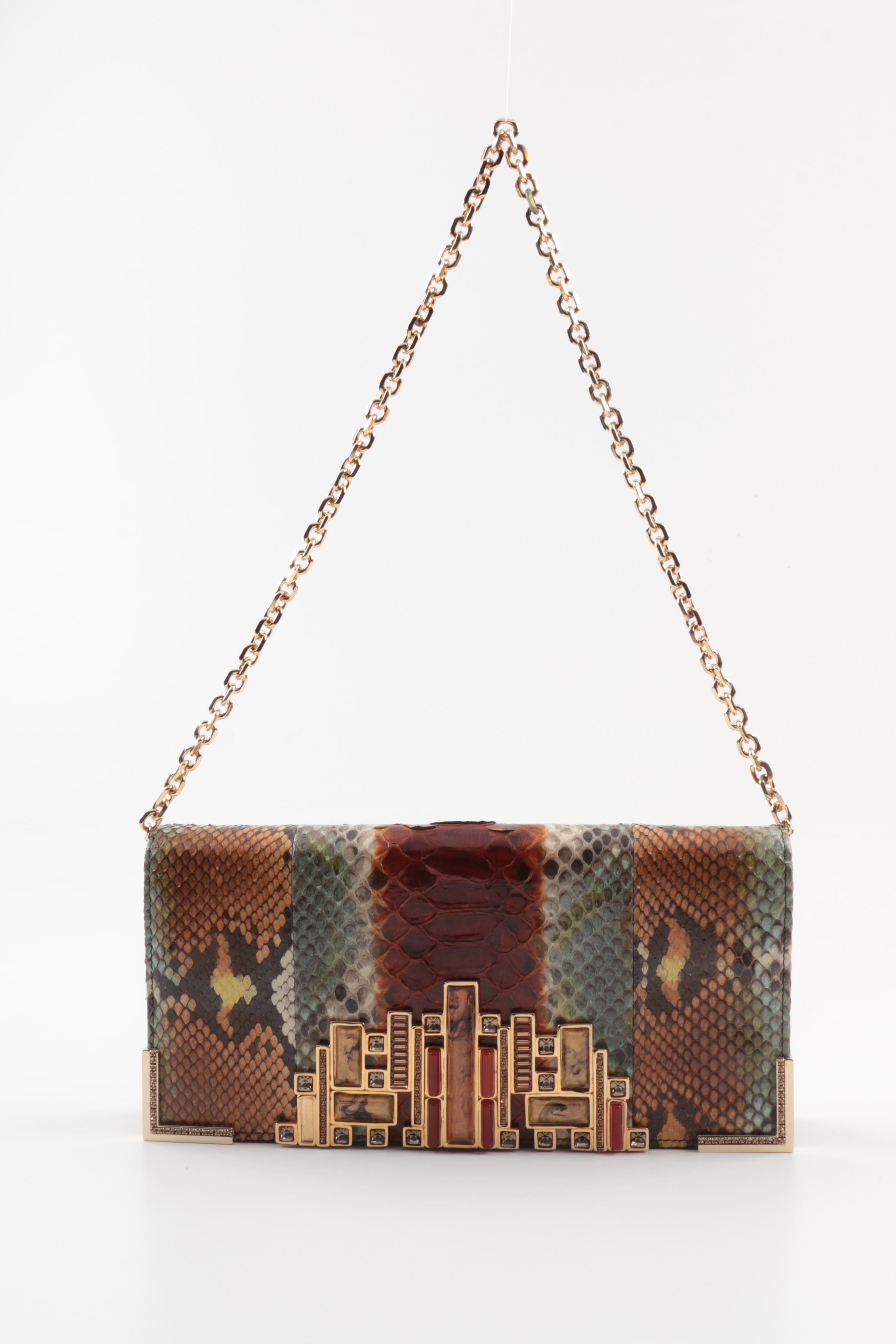 Judith Leiber New York Embellished Ombré Python Skin Clutch Purse