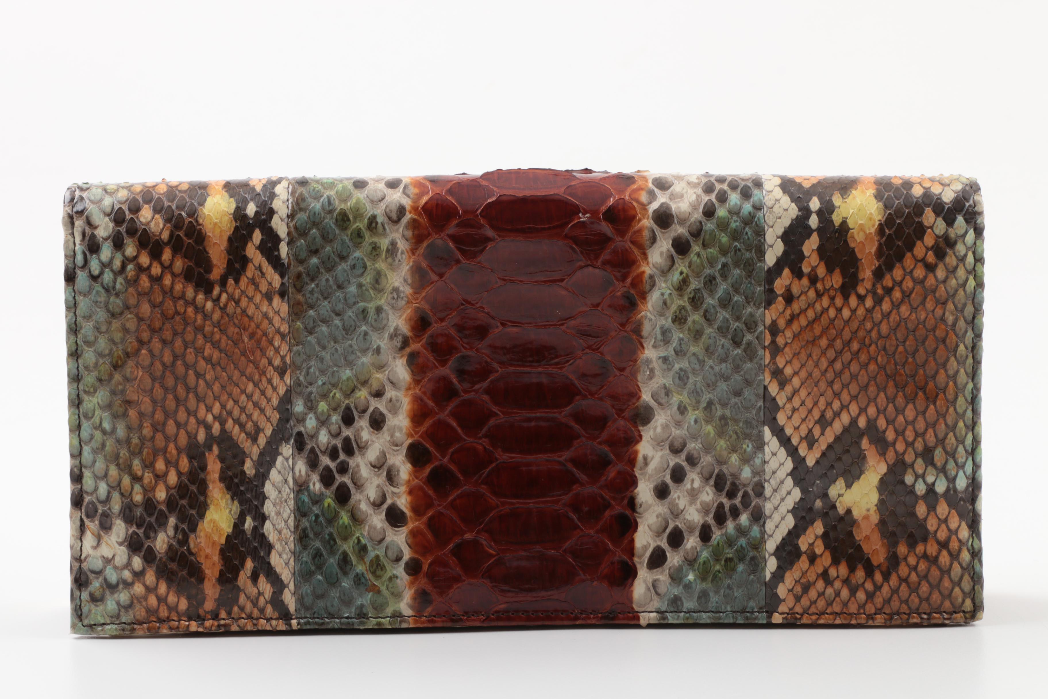 Judith Leiber New York Embellished Ombré Python Skin Clutch Purse