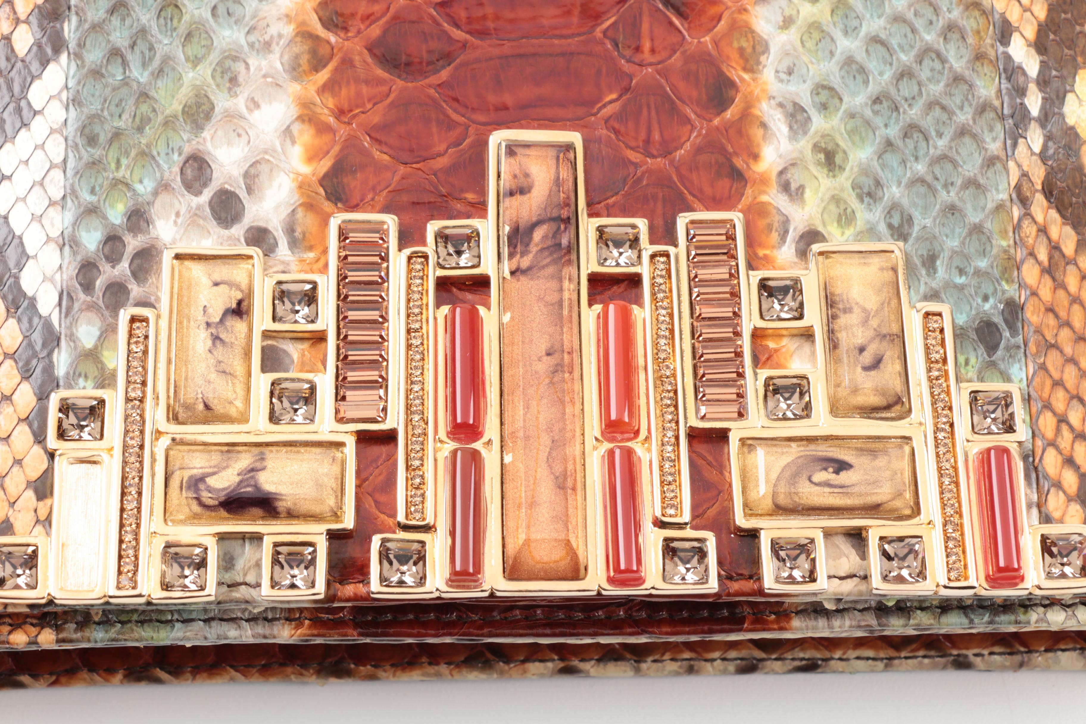 Judith Leiber New York Embellished Ombré Python Skin Clutch Purse