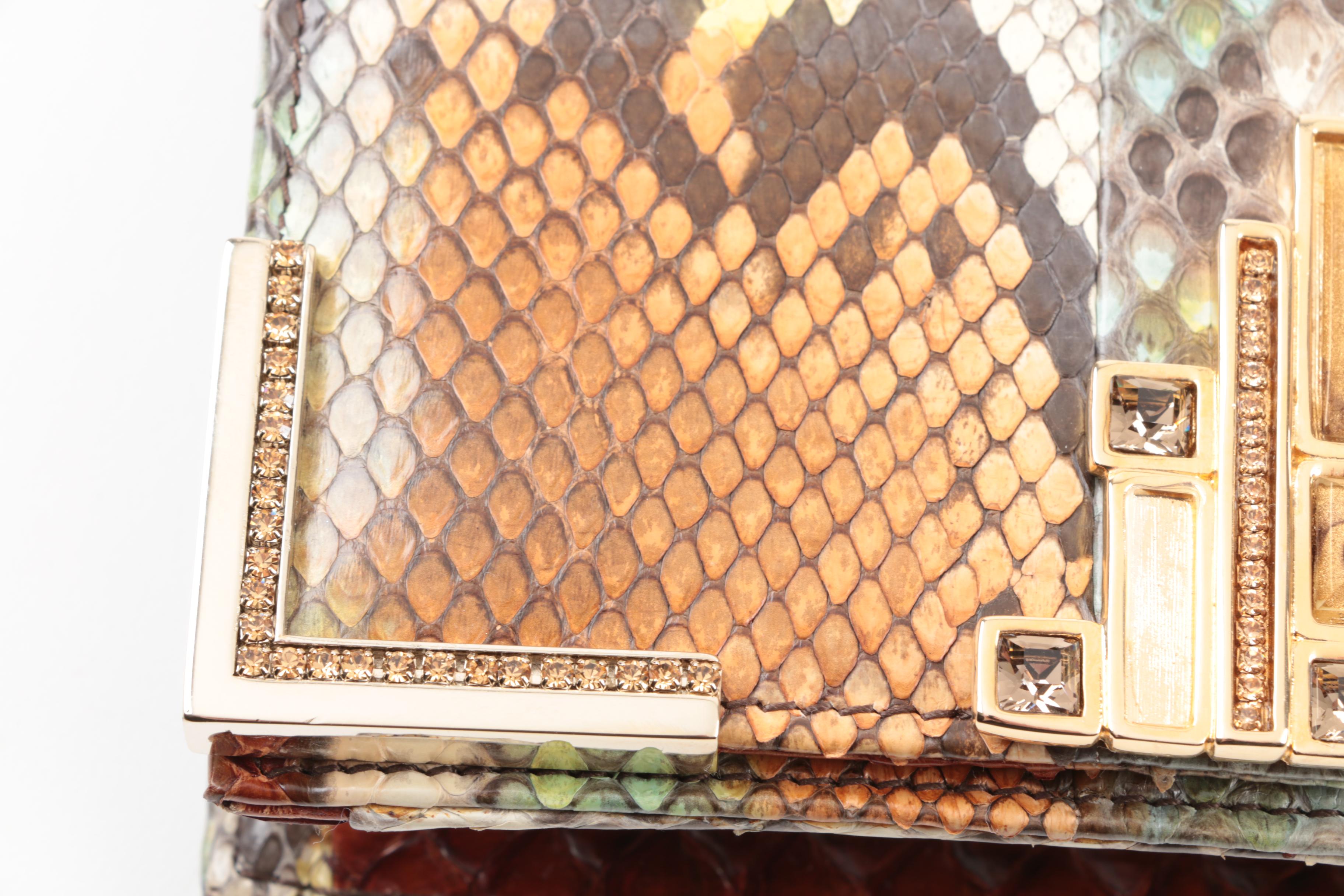 Judith Leiber New York Embellished Ombré Python Skin Clutch Purse