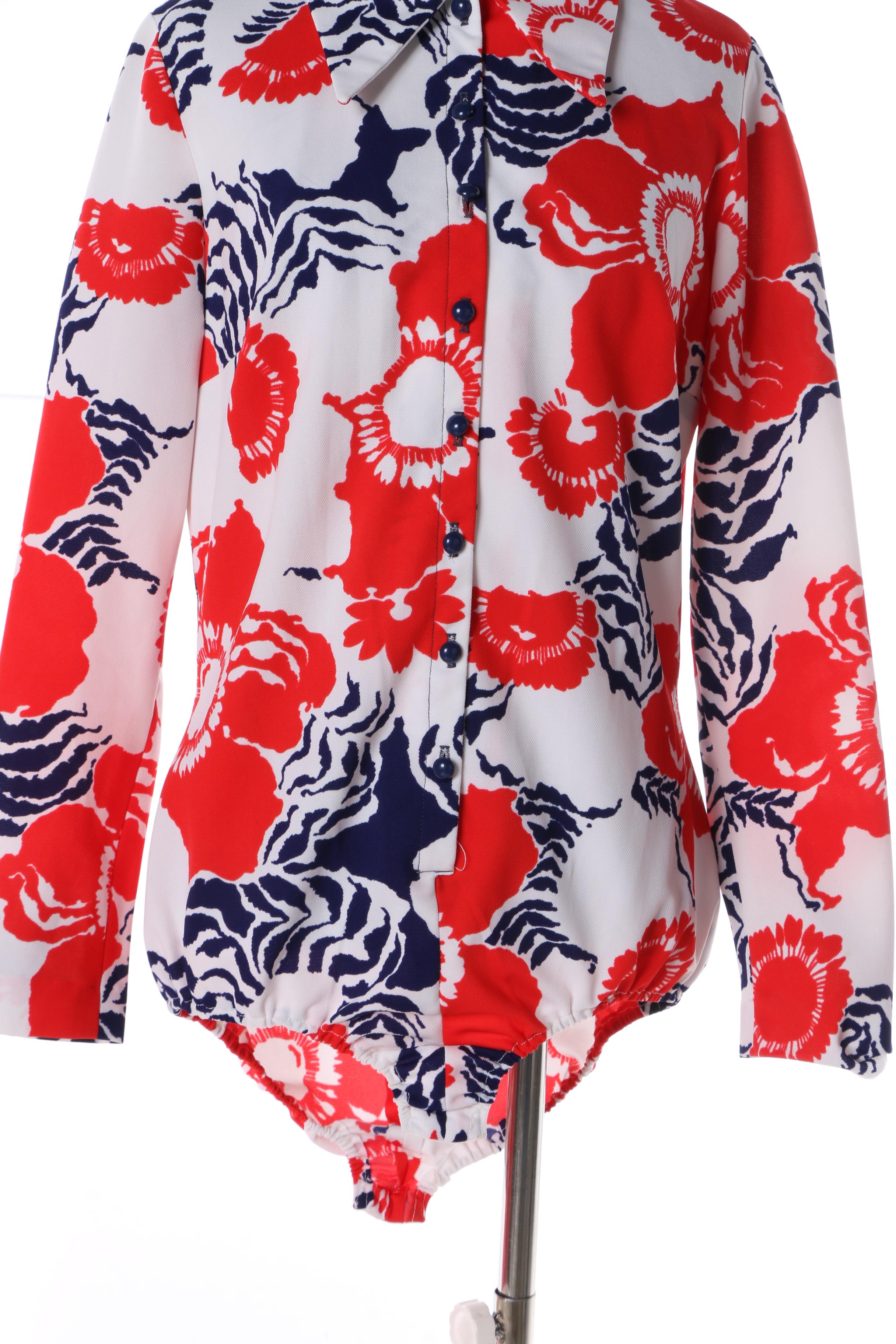 1960s Maxi Polka Dot Button Dress and Floral Leotard with Matching Midi Skirt