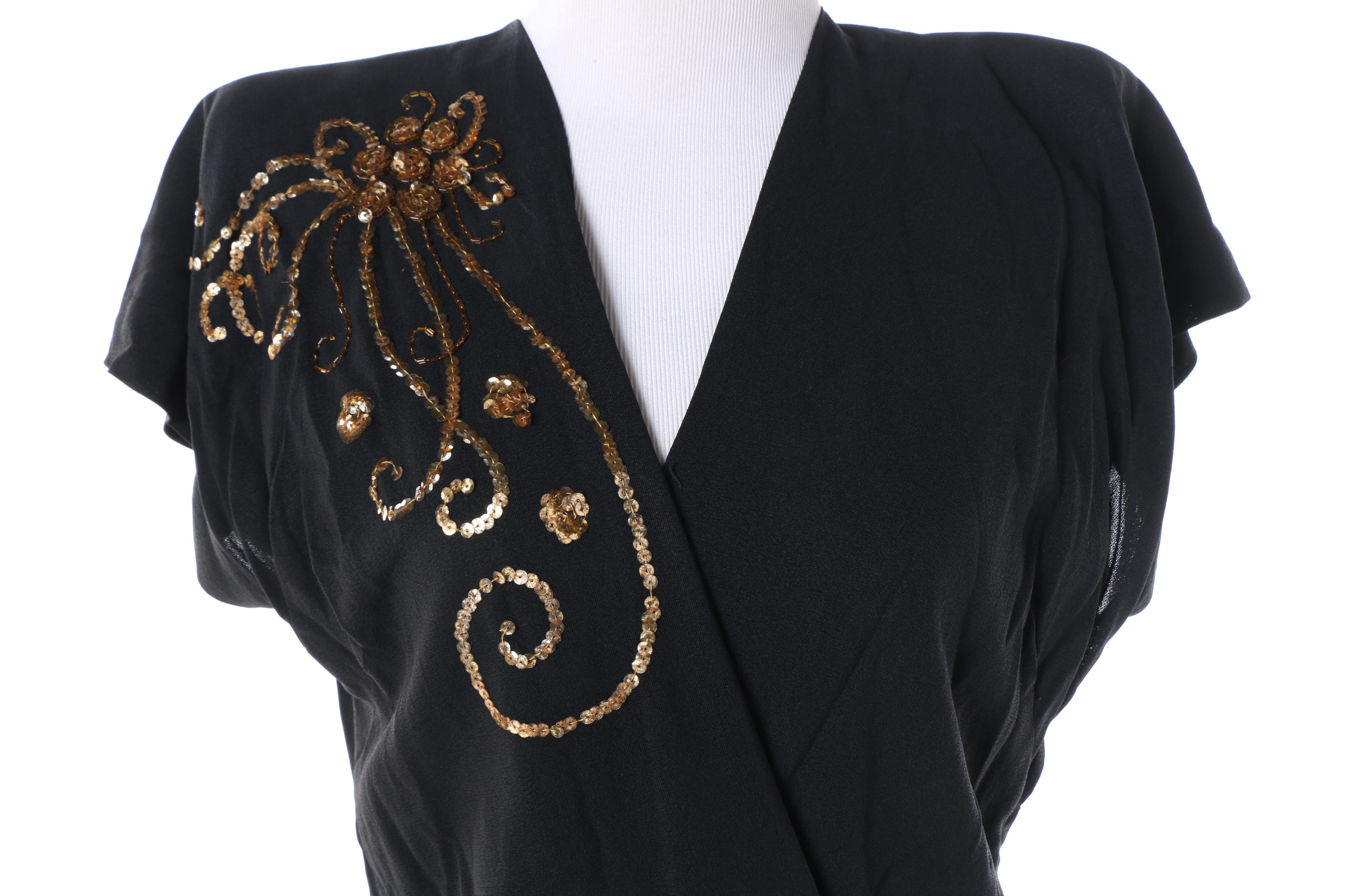 Women's 1940s Vintage Black Bias Cut Evening Dress with Sequin Embellishments