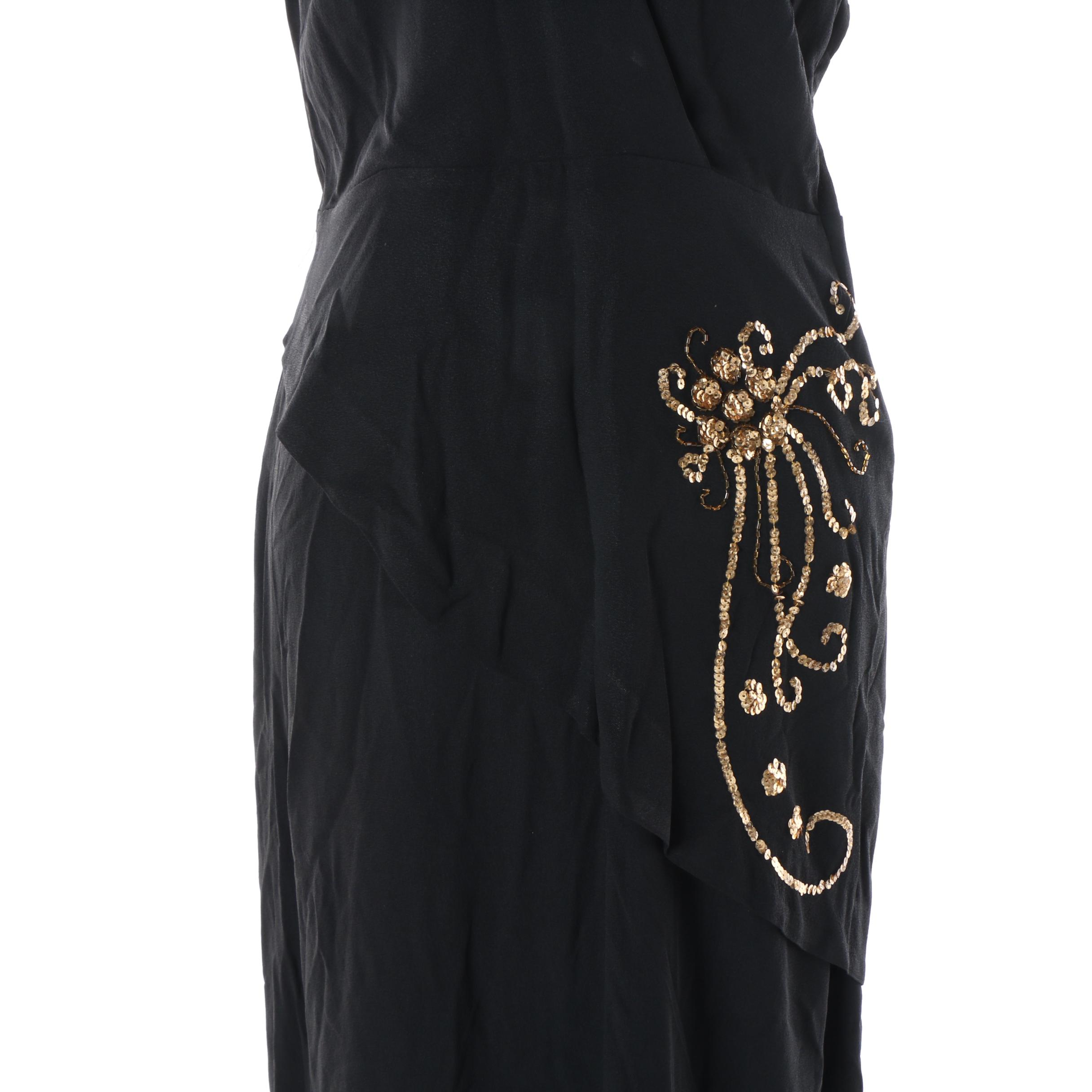Women's 1940s Vintage Black Bias Cut Evening Dress with Sequin Embellishments