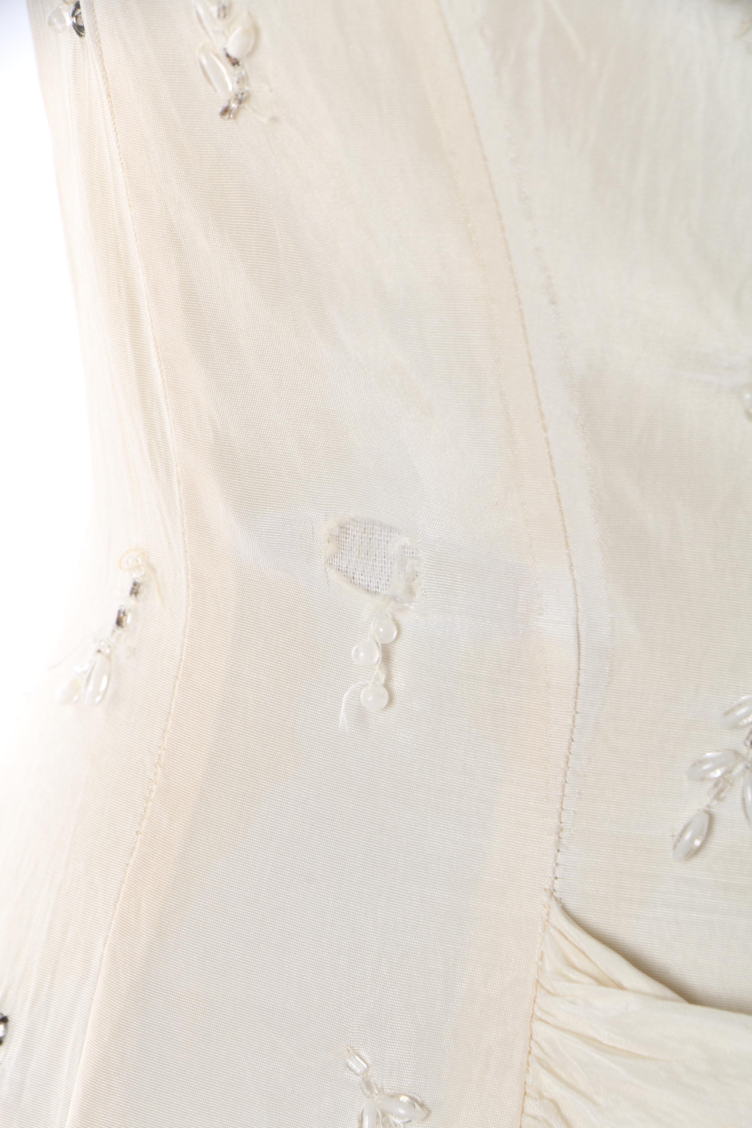 Circa 1950s Vintage Frank Starr White Beaded Ball Gown