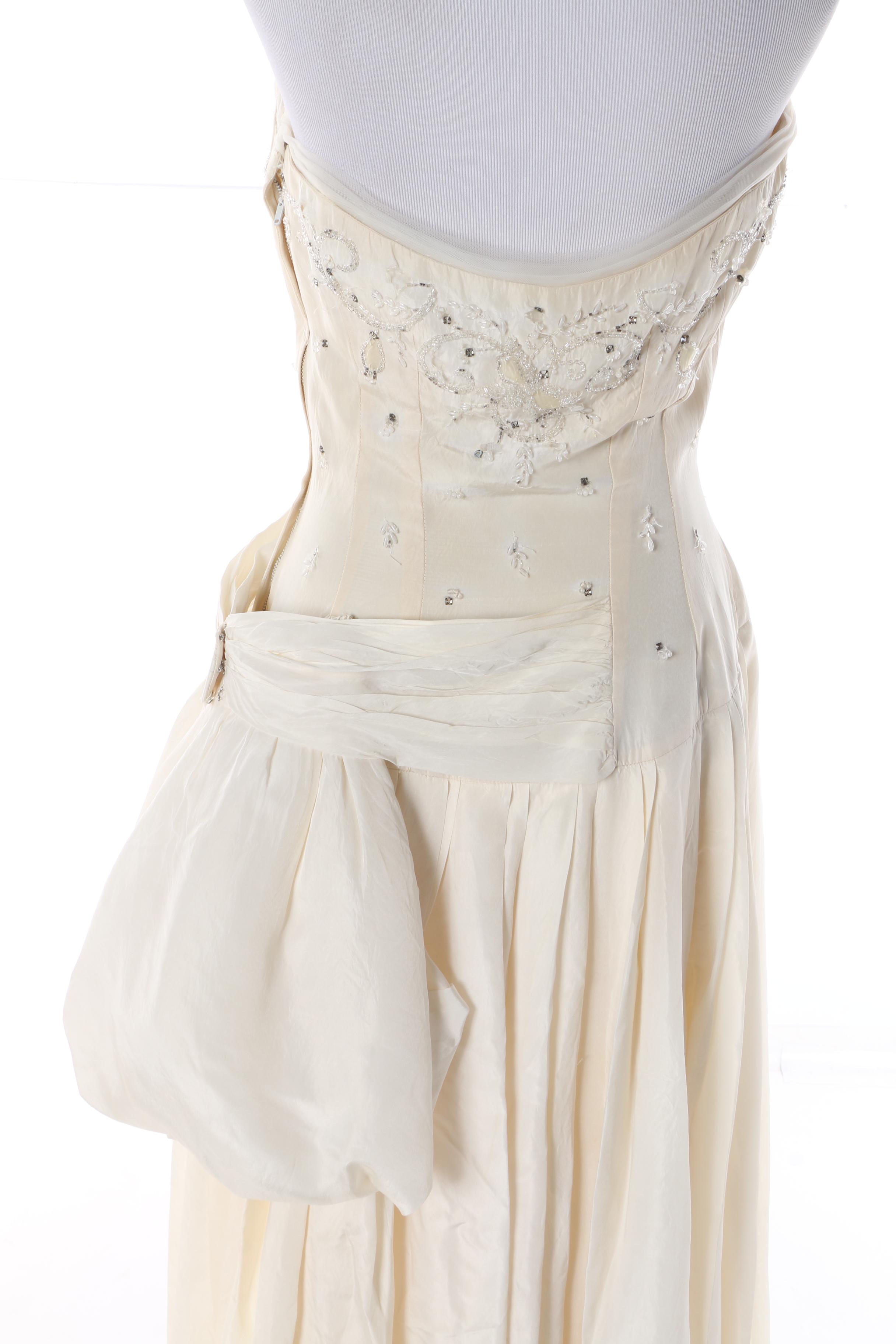 Circa 1950s Vintage Frank Starr White Beaded Ball Gown