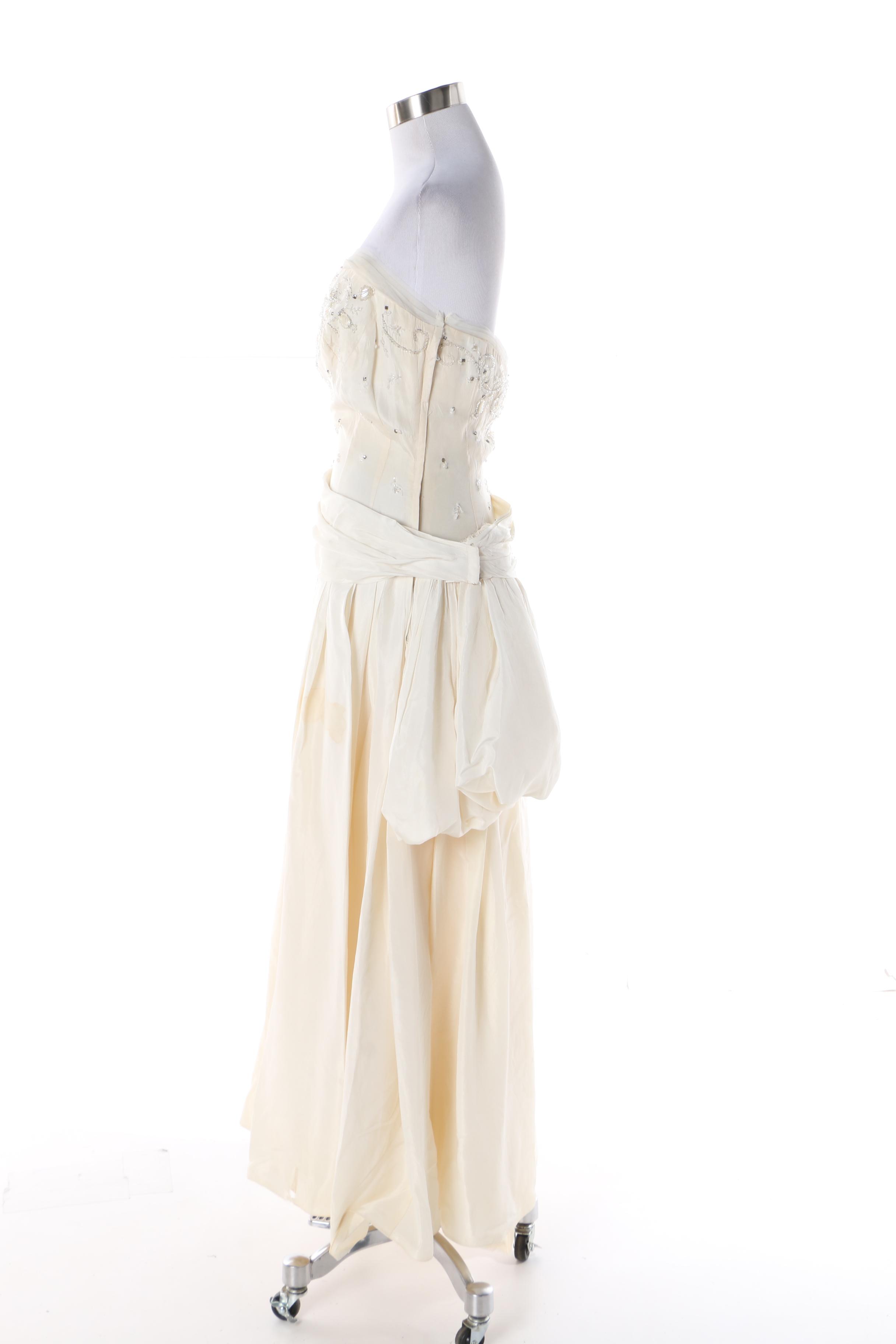 Circa 1950s Vintage Frank Starr White Beaded Ball Gown