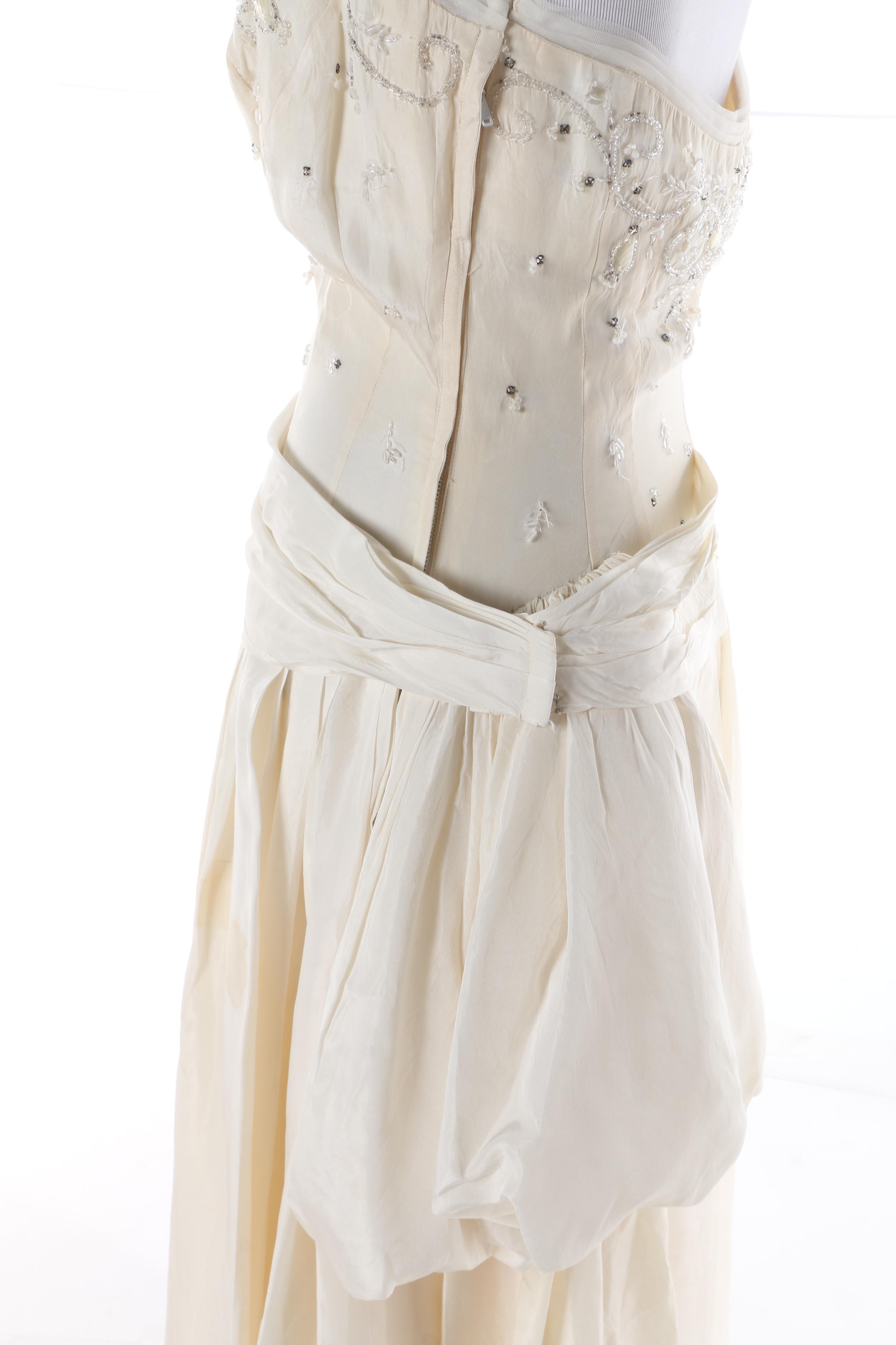 Circa 1950s Vintage Frank Starr White Beaded Ball Gown