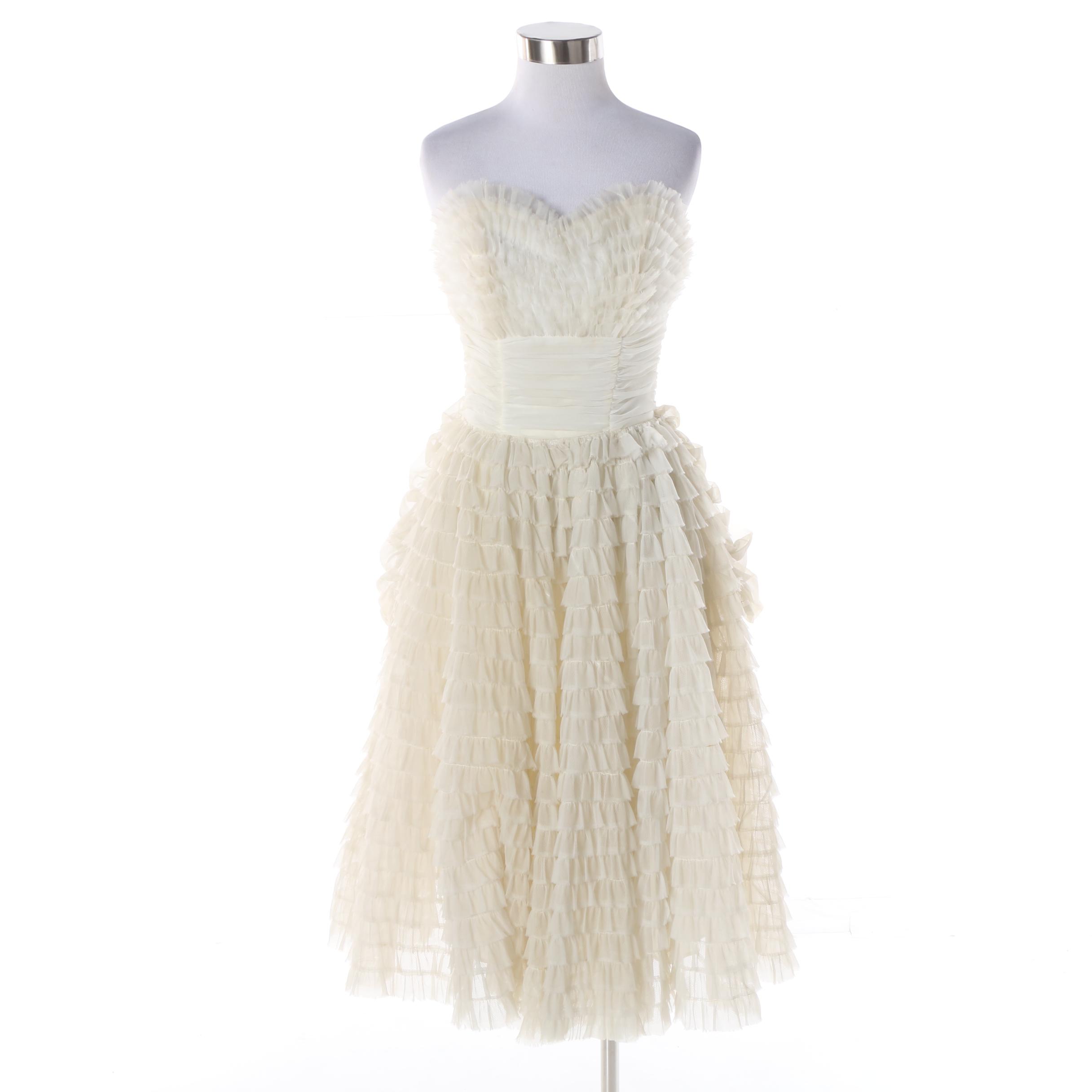 Women's 1950s Vintage Off-White Chiffon Tiered Cocktail Dress