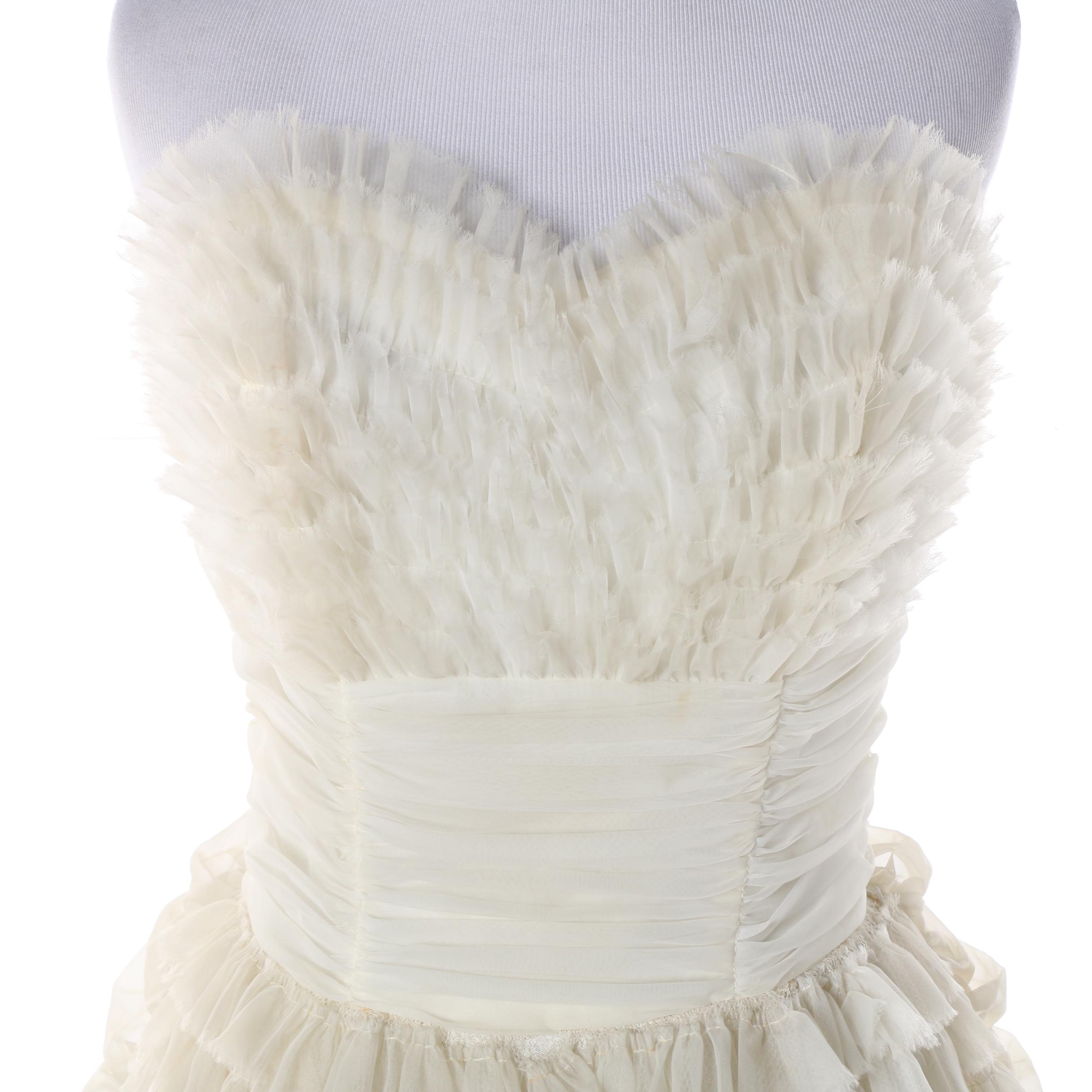 Women's 1950s Vintage Off-White Chiffon Tiered Cocktail Dress