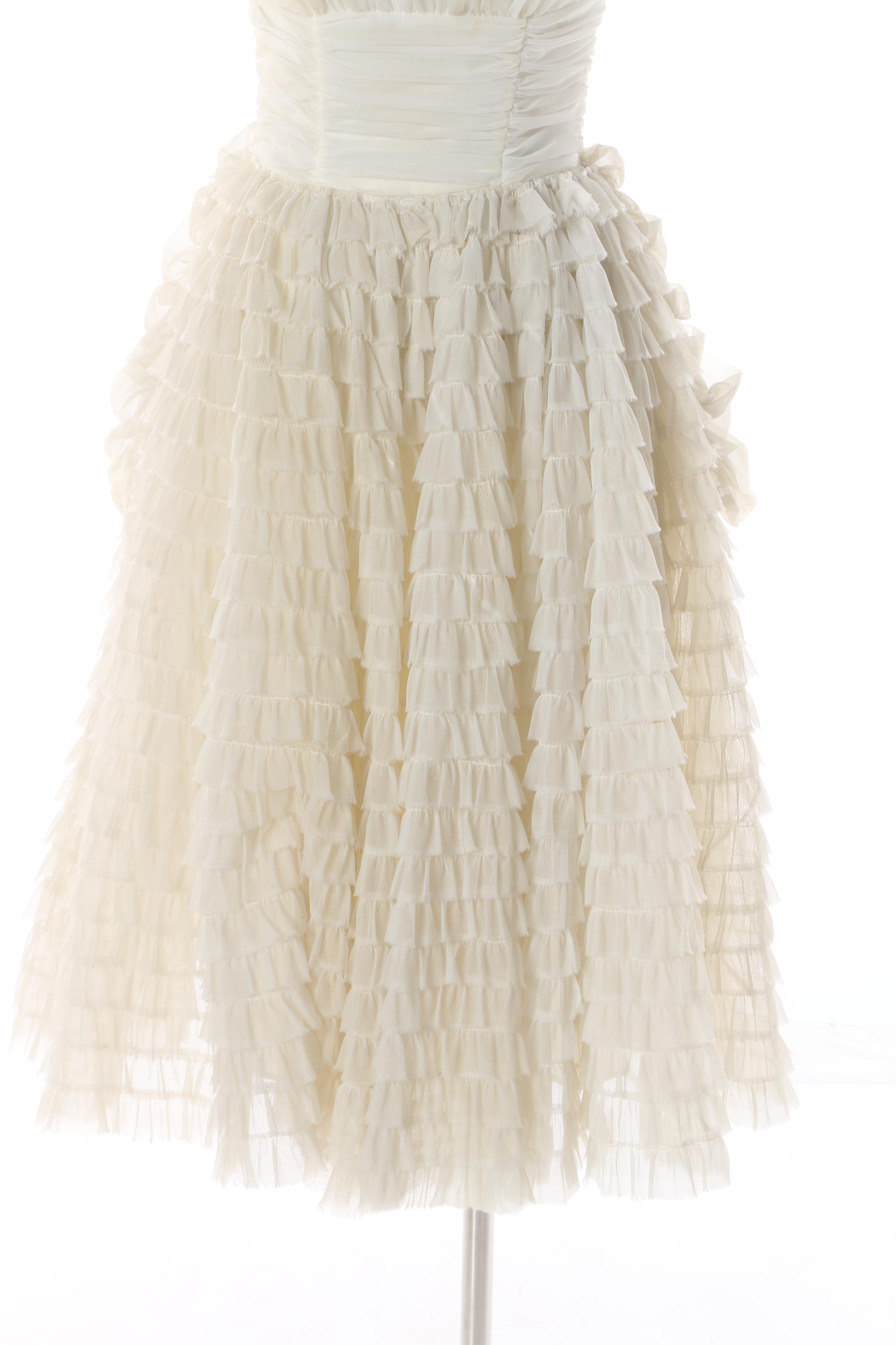 Women's 1950s Vintage Off-White Chiffon Tiered Cocktail Dress