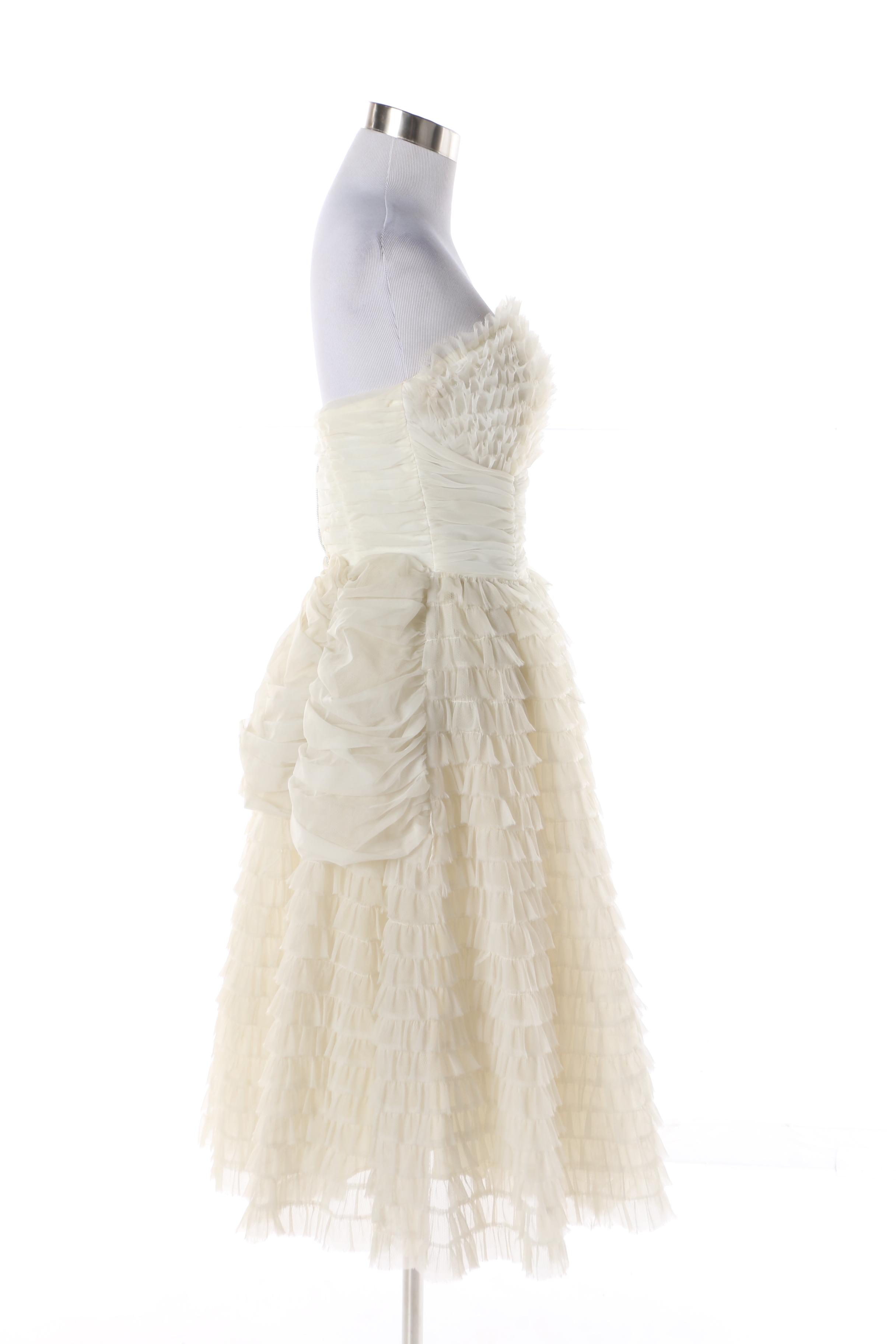 Women's 1950s Vintage Off-White Chiffon Tiered Cocktail Dress