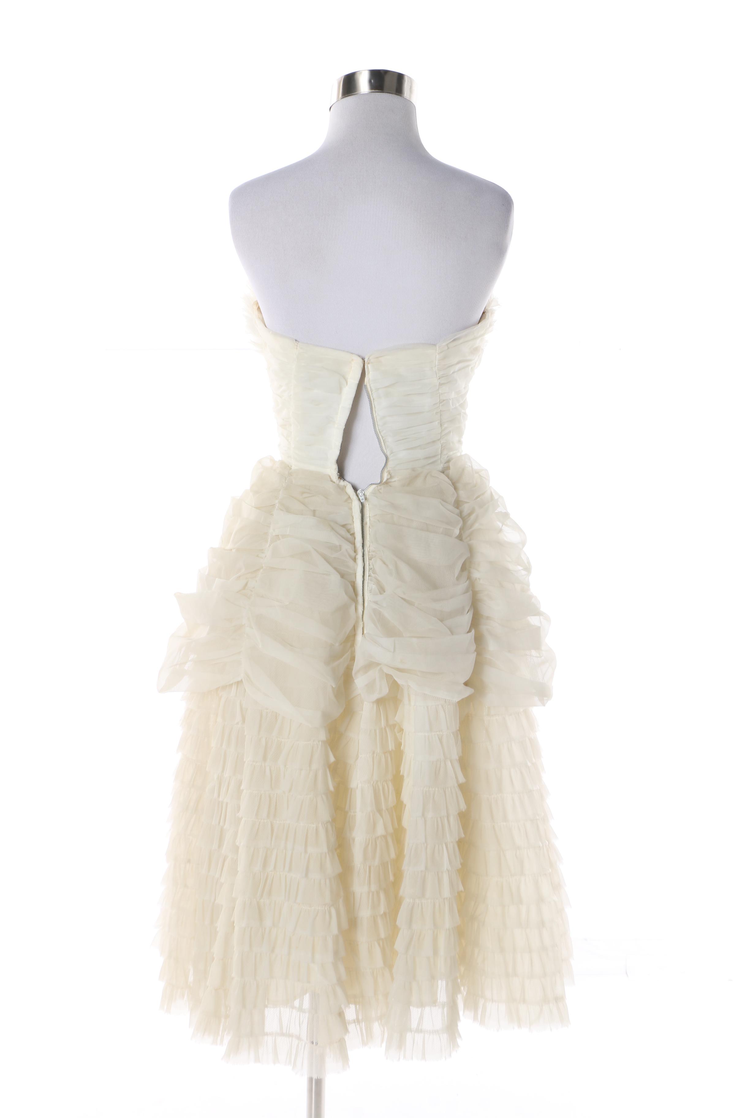 Women's 1950s Vintage Off-White Chiffon Tiered Cocktail Dress