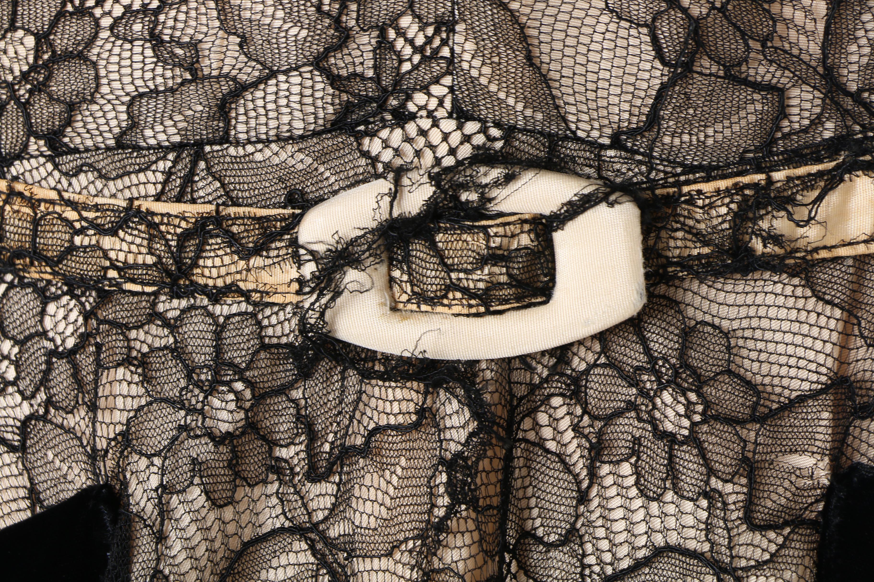 1940s Rendezvous Cream Silk and Black Lace Evening Dress with Velvet Detail