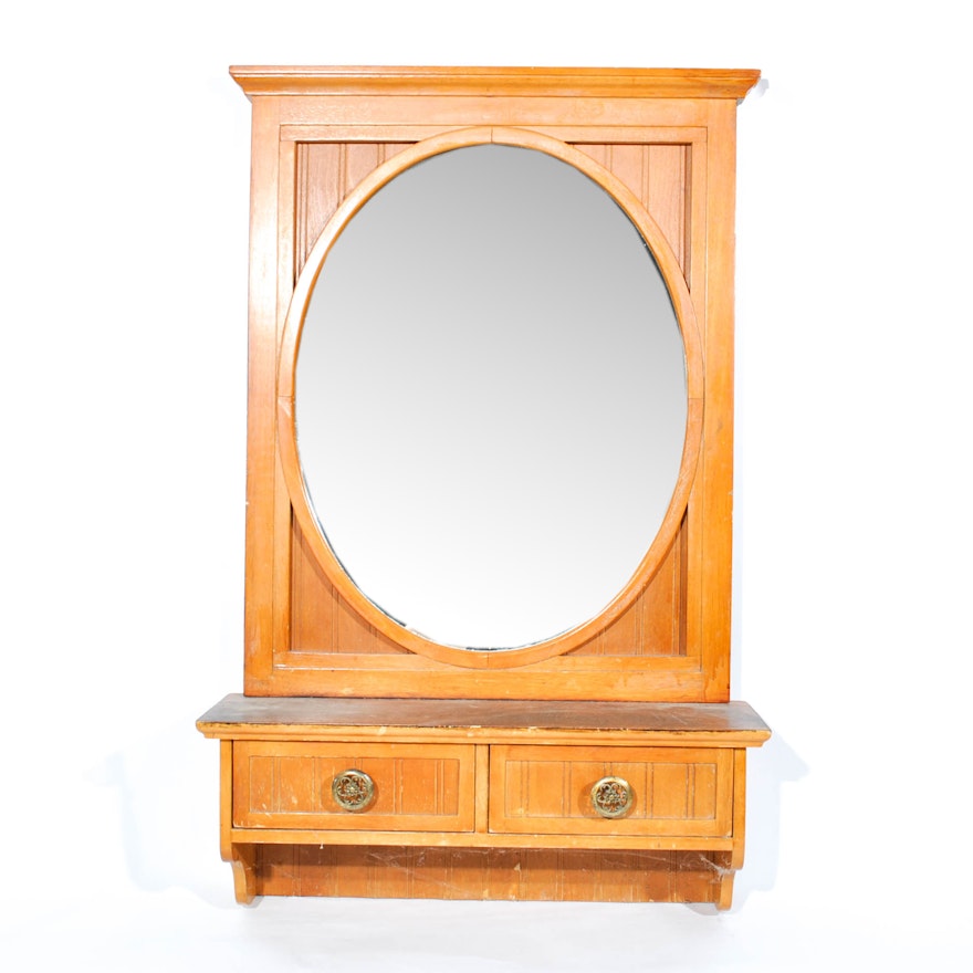 French Country Style Wainscot Hall Mirror with Drawers