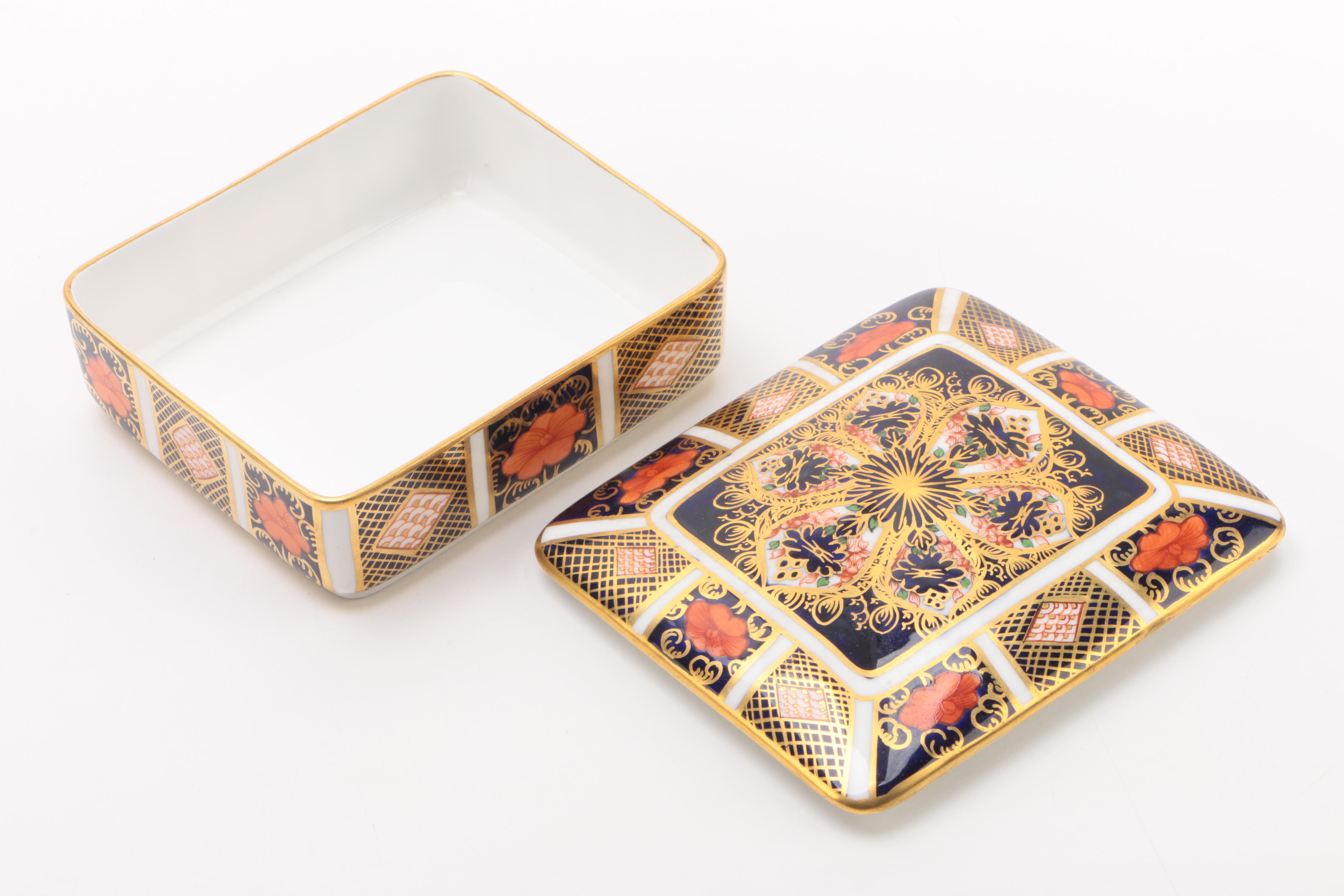 Vintage Royal Crown Derby "Old Imari" Fruit Knives and Trinket Box