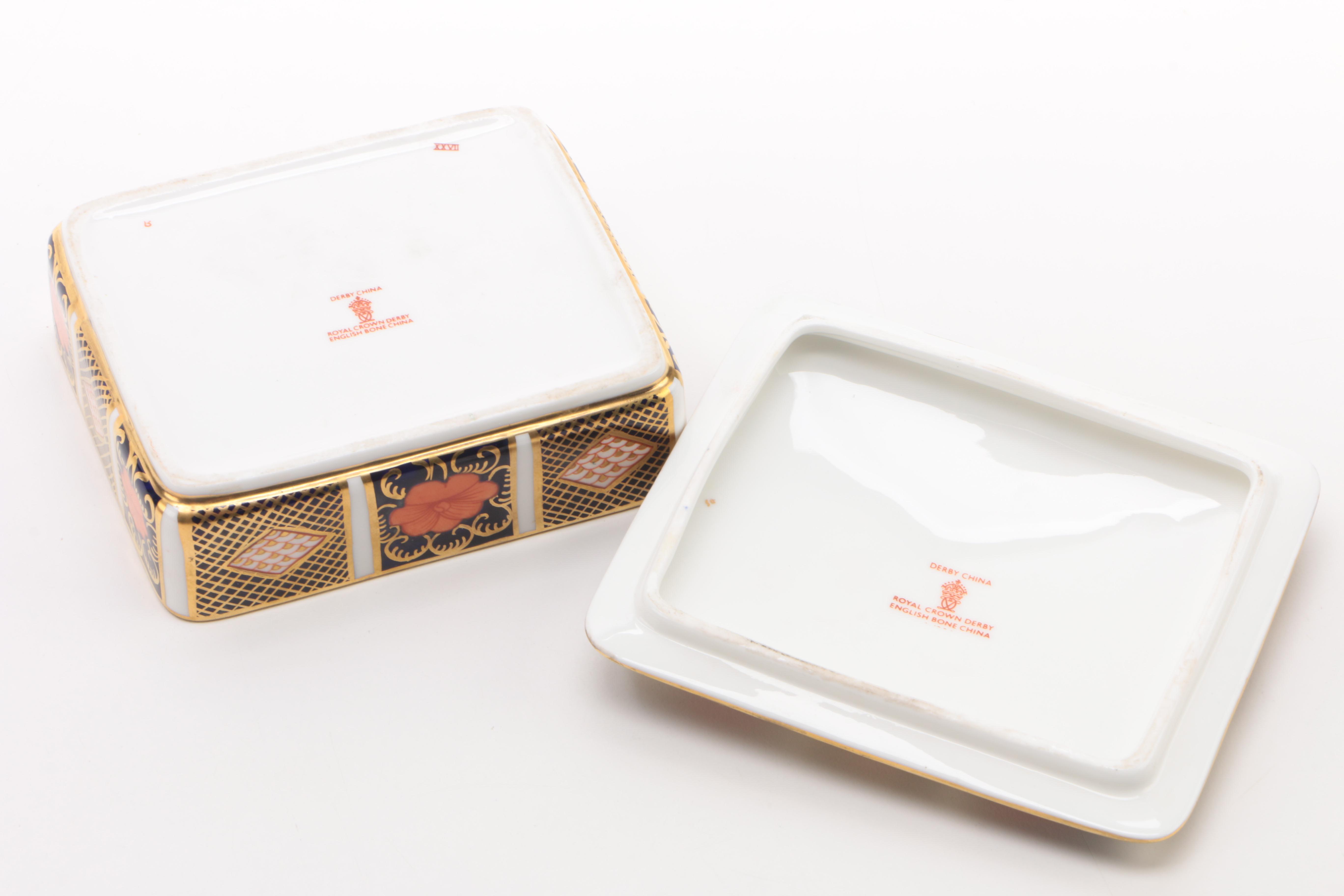 Vintage Royal Crown Derby "Old Imari" Fruit Knives and Trinket Box