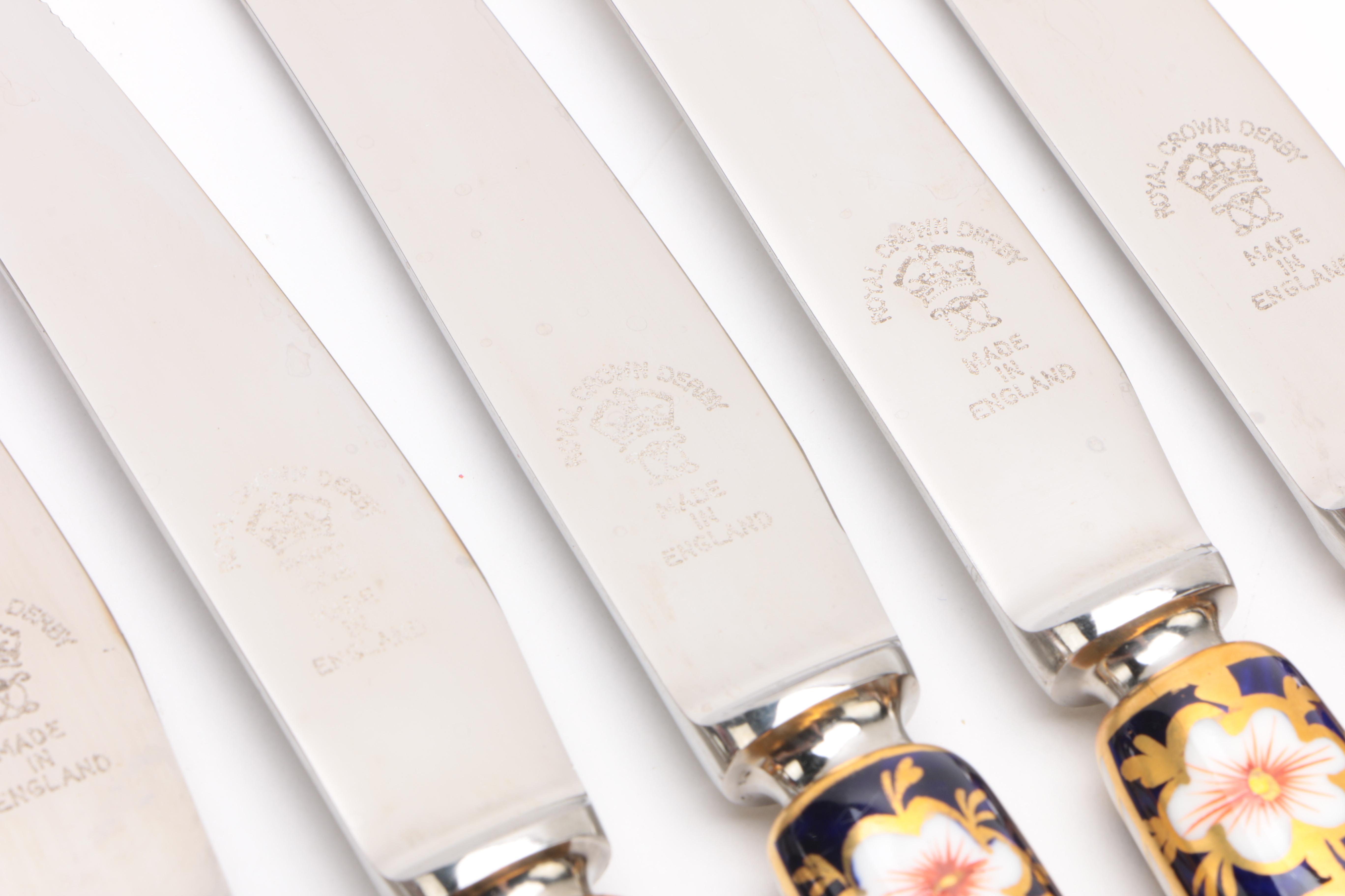 Vintage Royal Crown Derby "Old Imari" Fruit Knives and Trinket Box