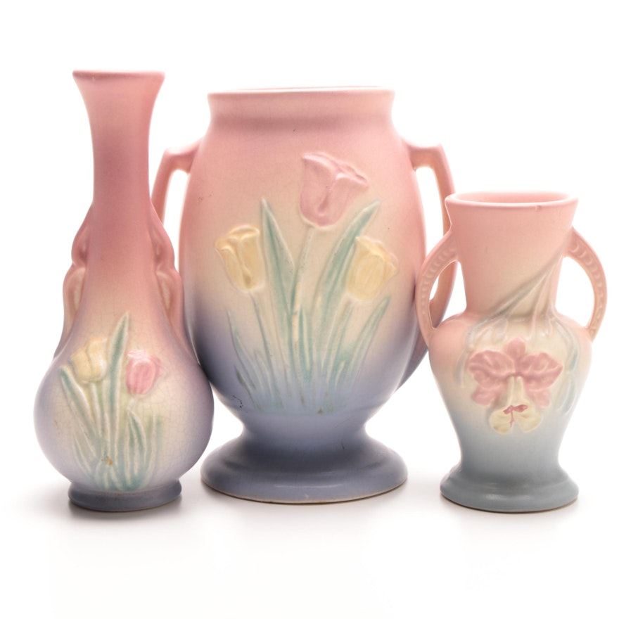 Hull "Sueno Tulip" and "Orchid" Pottery Vases