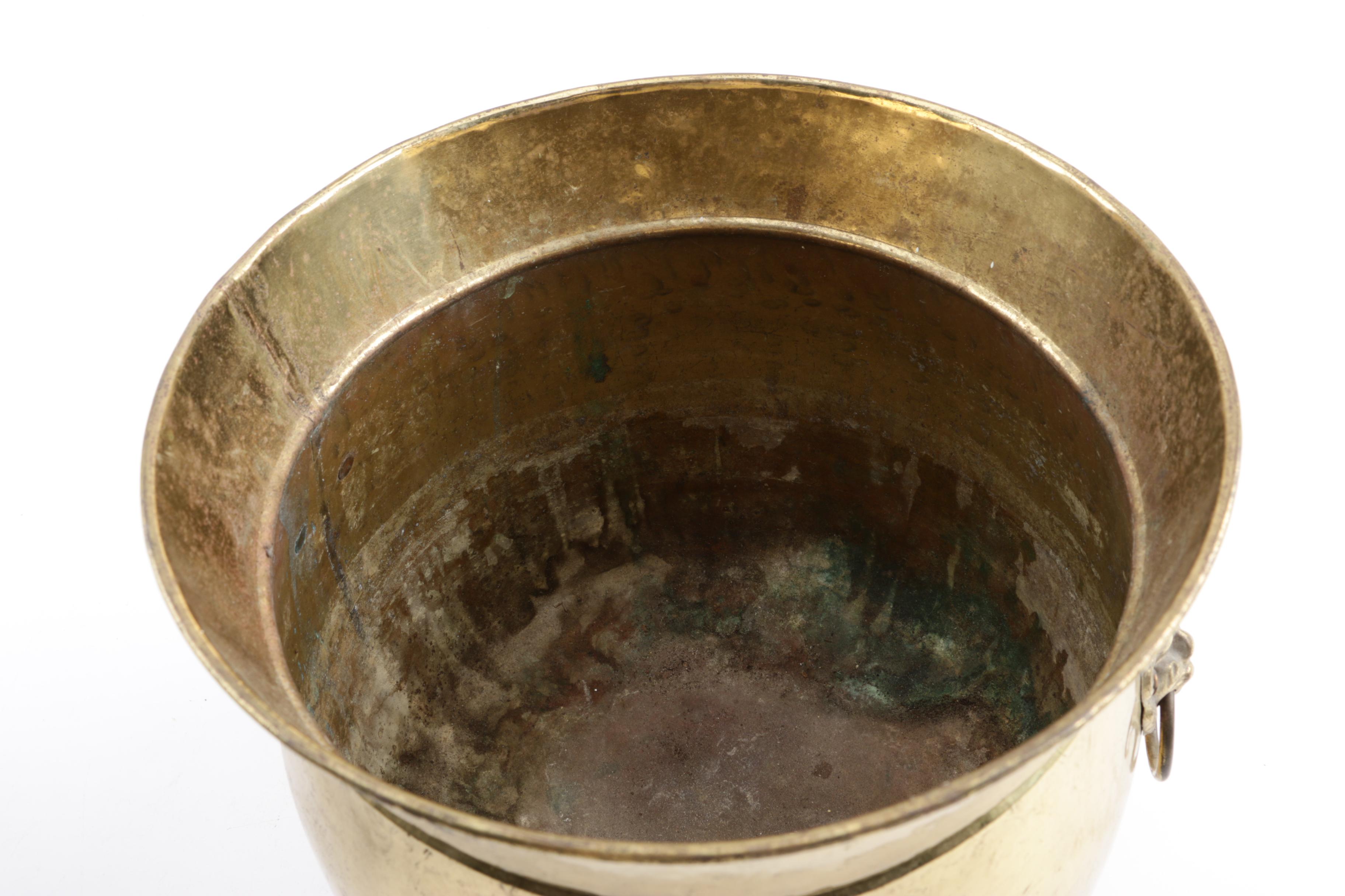 Vintage Craftsman English Brass Planter with Antique Metal Coal Hod