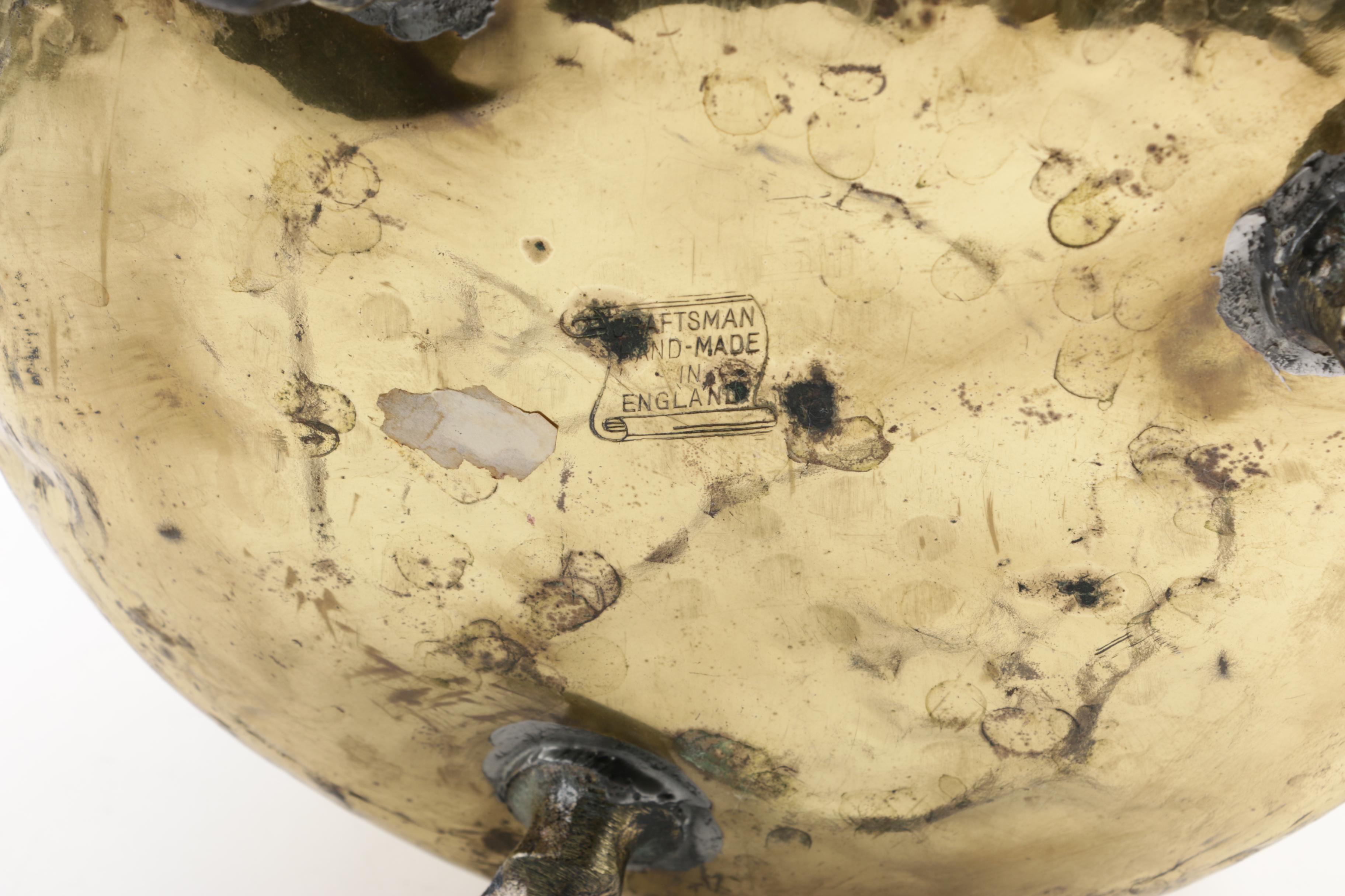 Vintage Craftsman English Brass Planter with Antique Metal Coal Hod