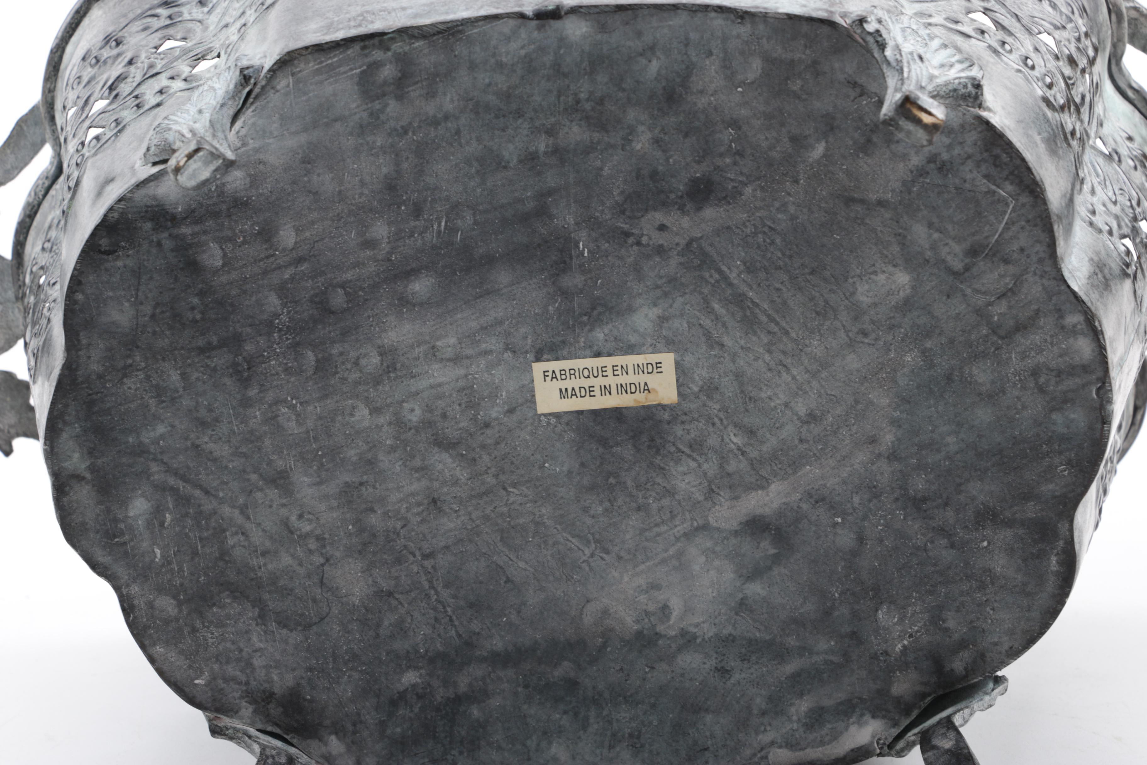 Vintage Craftsman English Brass Planter with Antique Metal Coal Hod