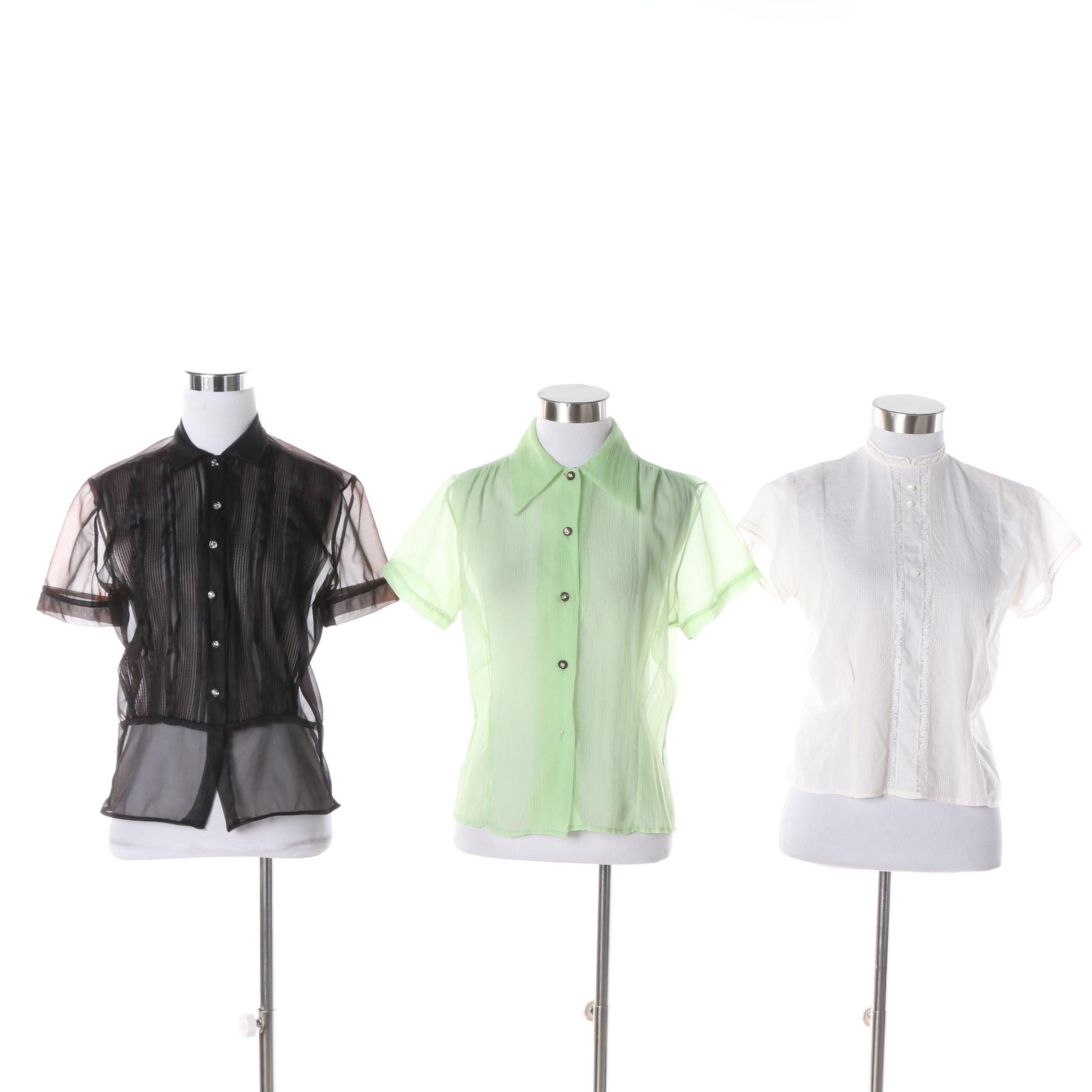 Women's Circa 1950s Vintage Sheer Blouses Including Martha Brian
