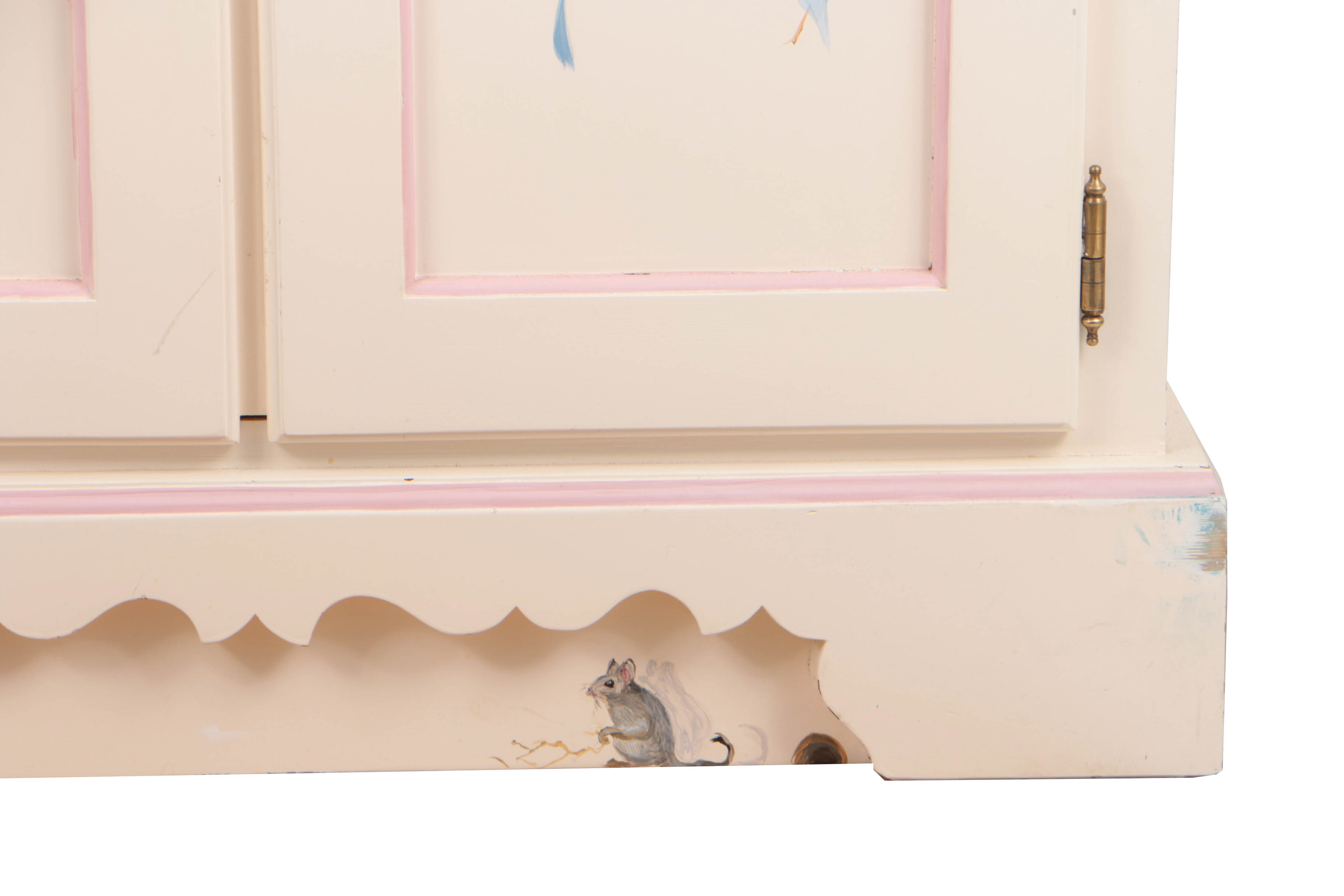 Hand-Painted Pine Wardrobe with Beribboned Floral Garlands, 20th Century