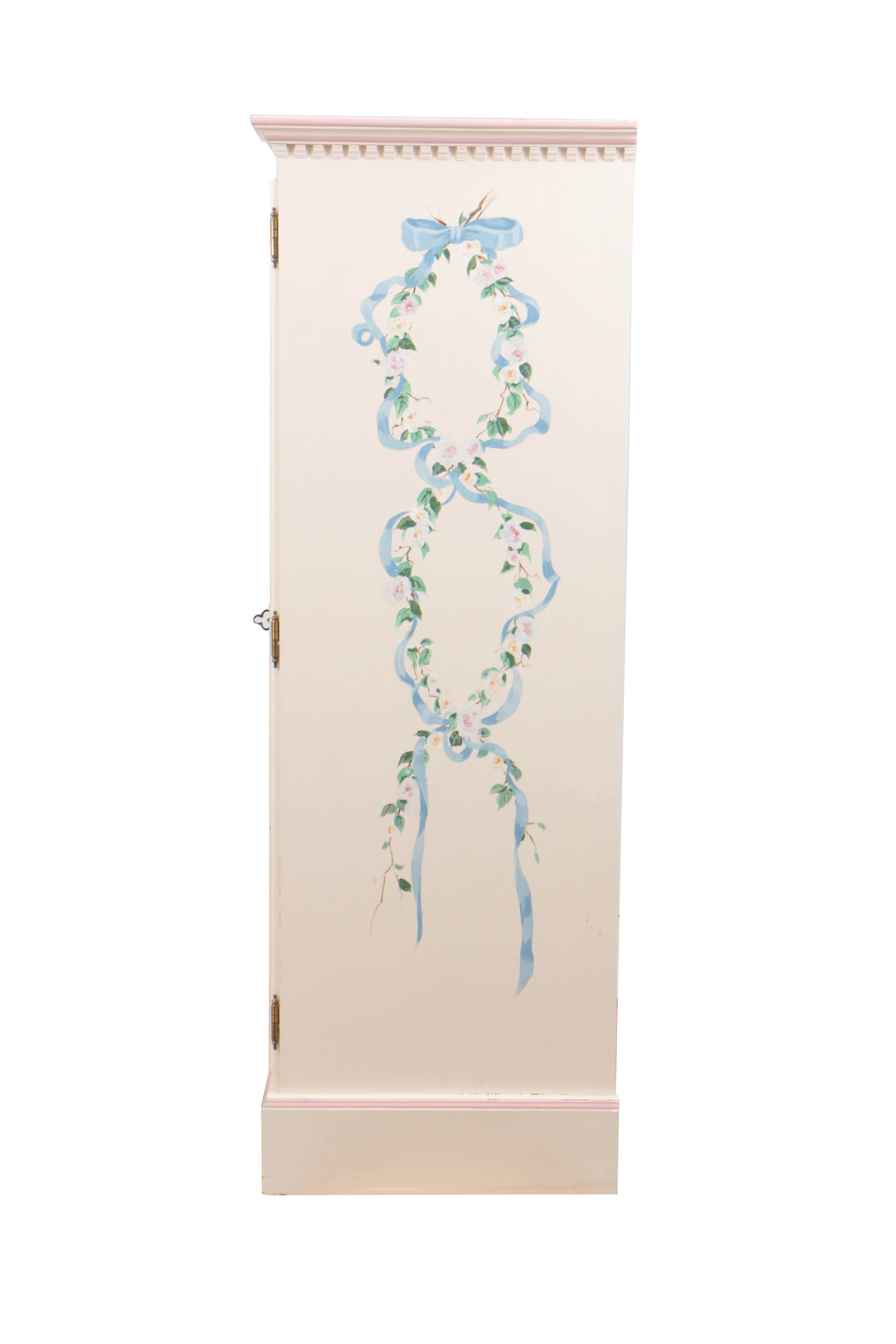 Hand-Painted Pine Wardrobe with Beribboned Floral Garlands, 20th Century
