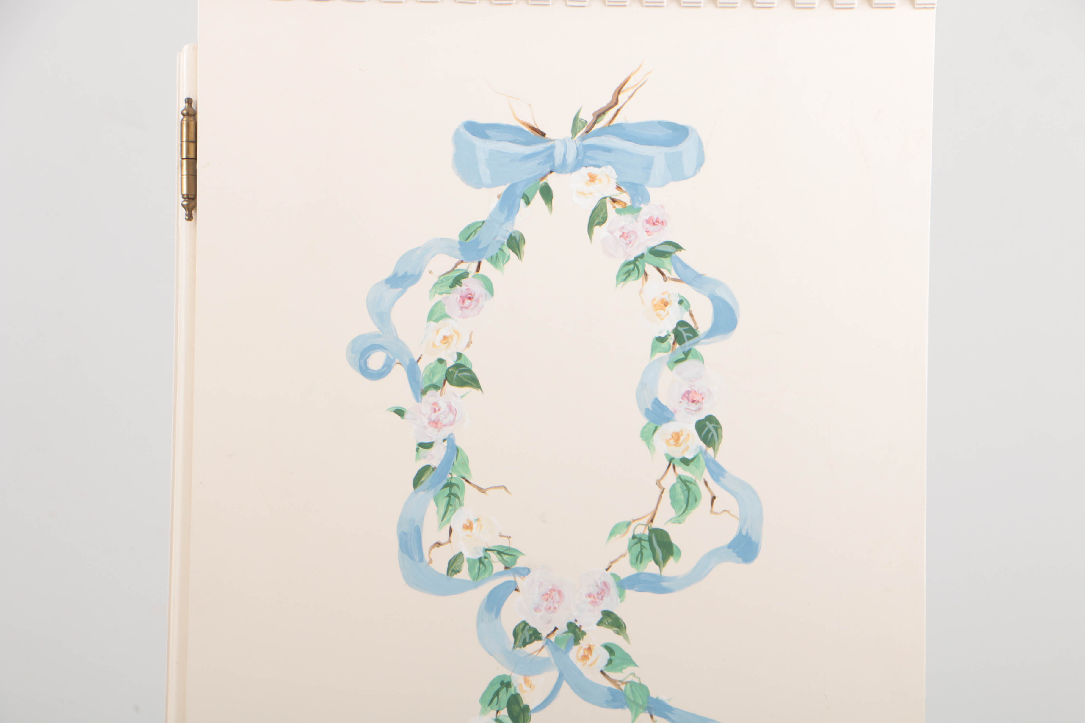 Hand-Painted Pine Wardrobe with Beribboned Floral Garlands, 20th Century