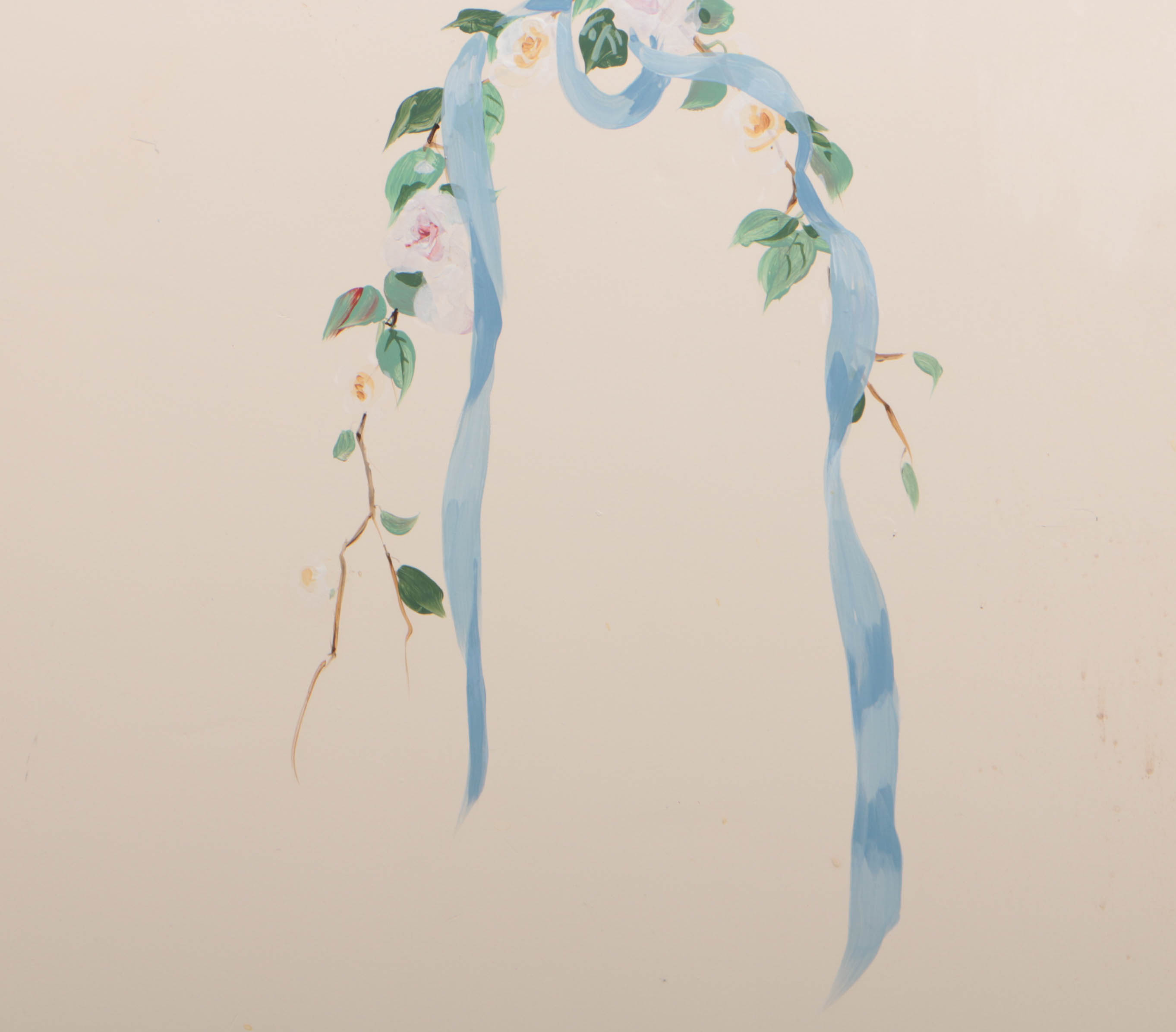 Hand-Painted Pine Wardrobe with Beribboned Floral Garlands, 20th Century