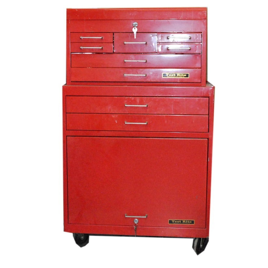 Vintage Red Metal Rolling Tool Chest by Test Rite