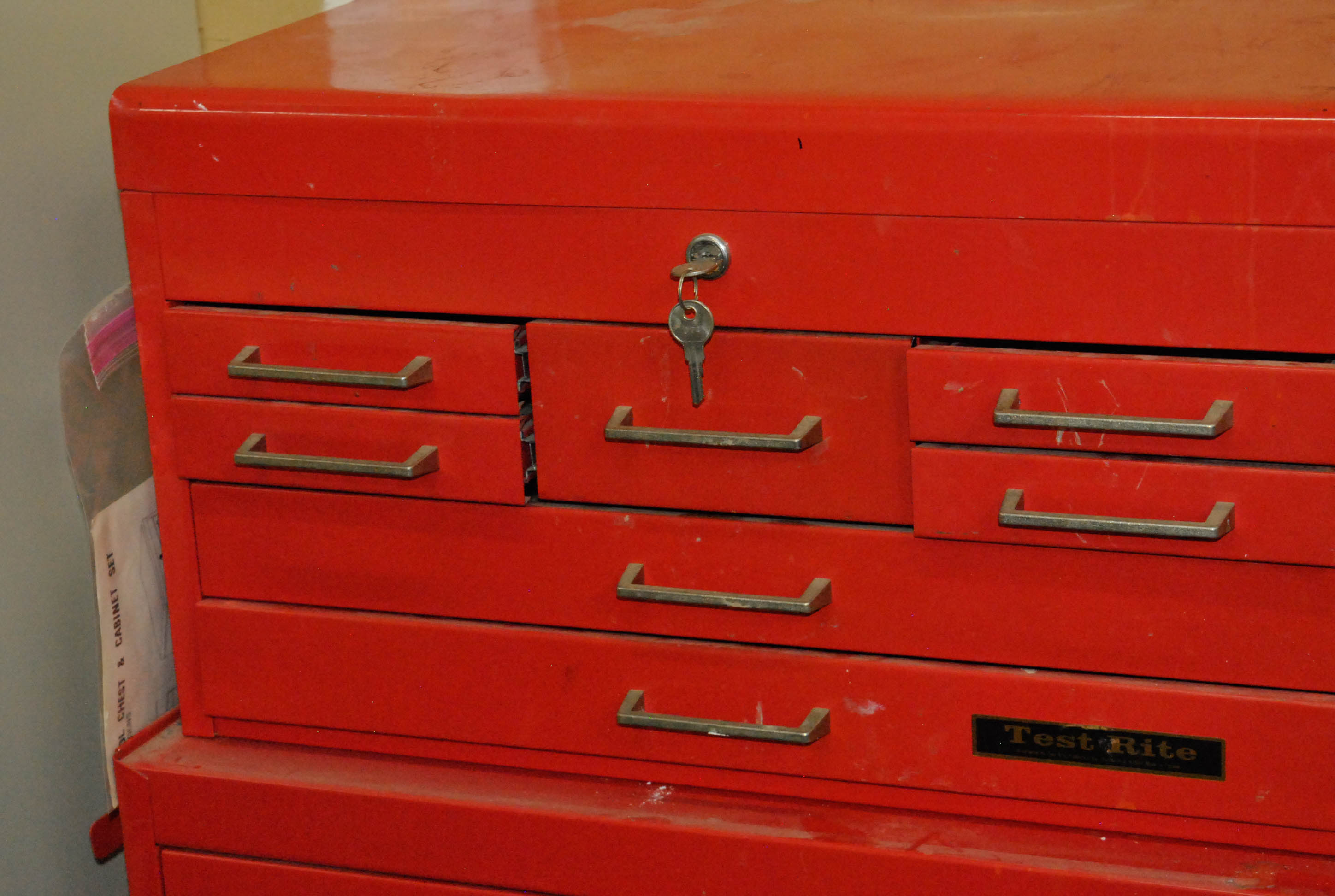 Vintage Red Metal Rolling Tool Chest by Test Rite