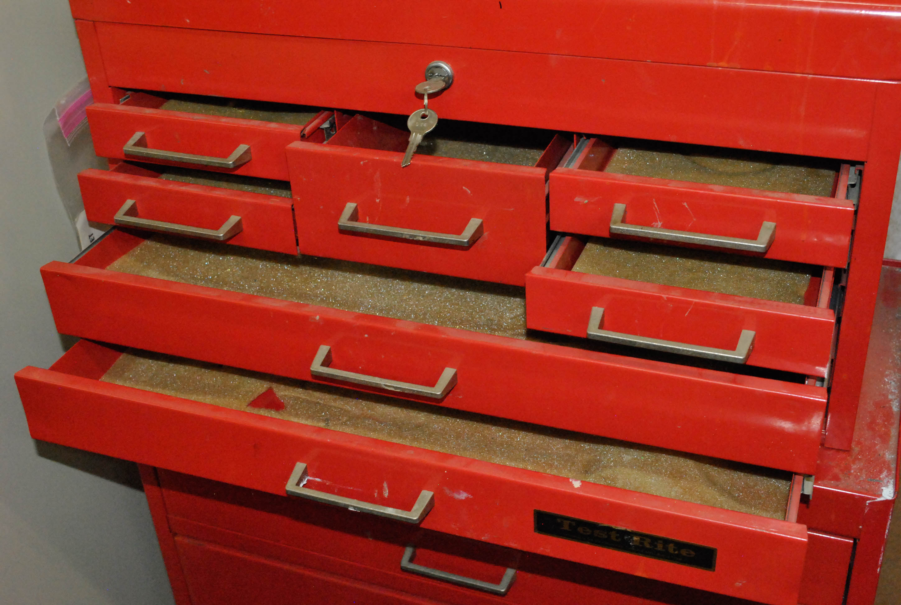 Vintage Red Metal Rolling Tool Chest by Test Rite