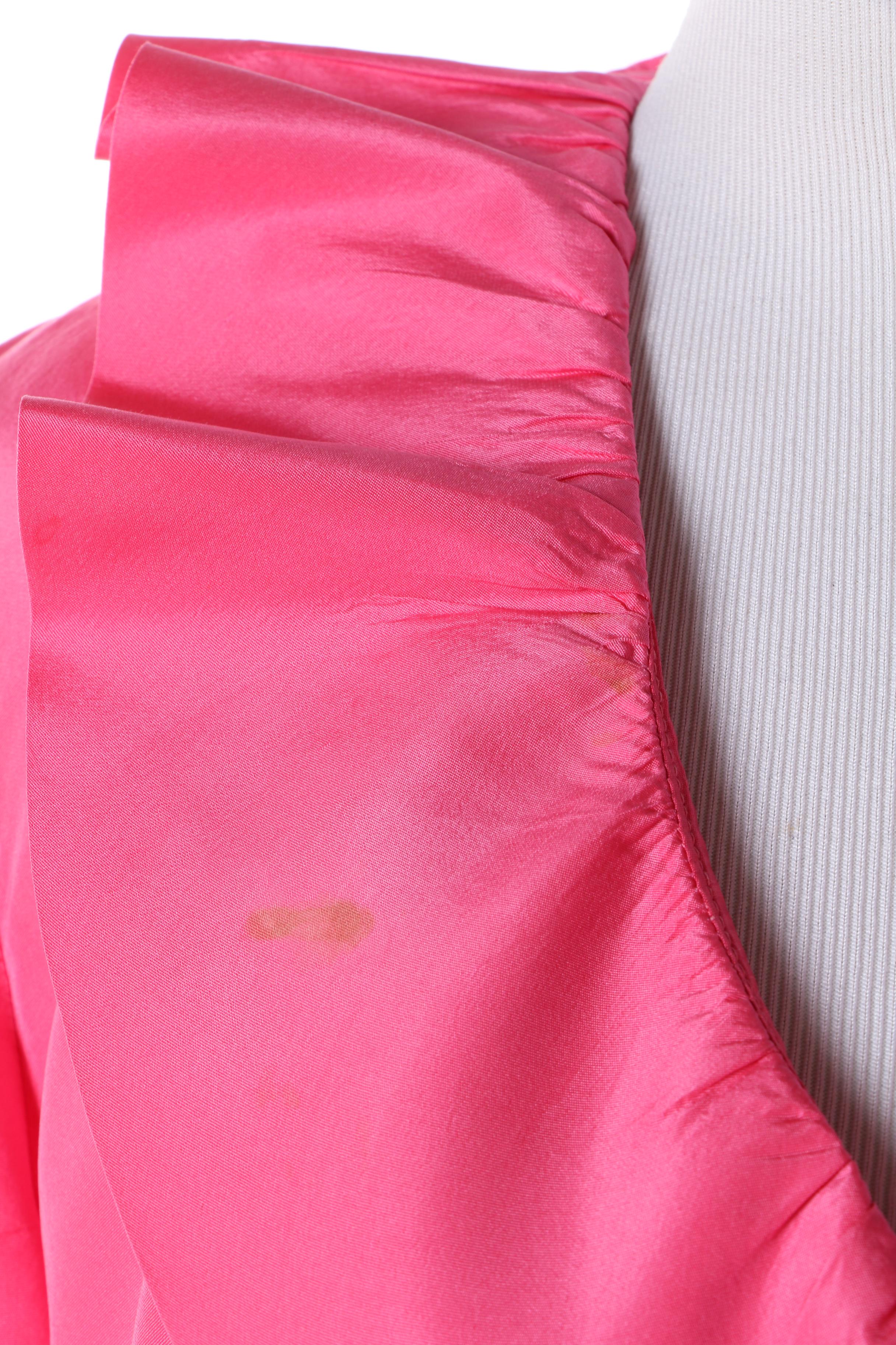 Women's 1960s Mollie Parnis Boutique Hot Pink Maxi Wrap Dress with Ruffled Trim