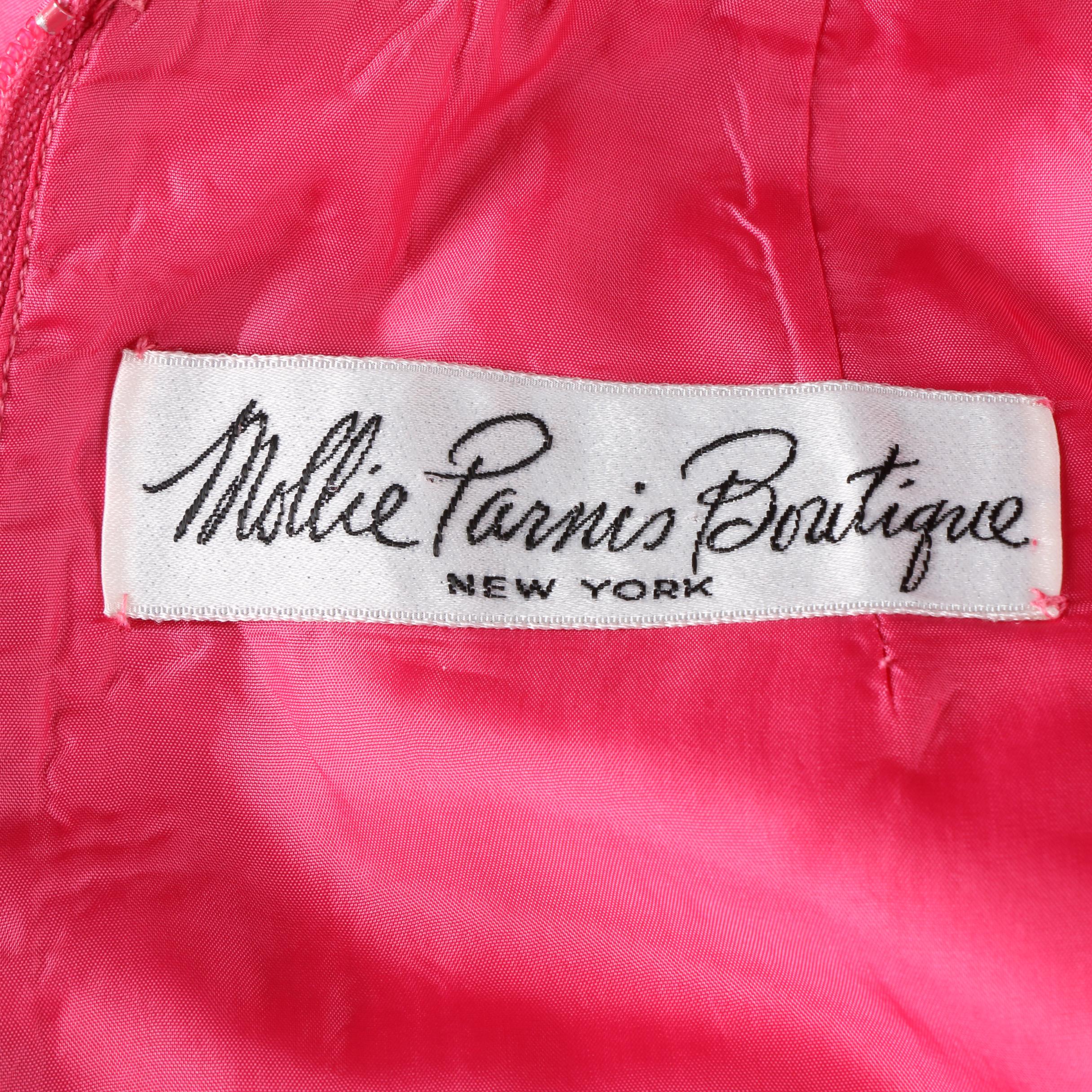 Women's 1960s Mollie Parnis Boutique Hot Pink Maxi Wrap Dress with Ruffled Trim