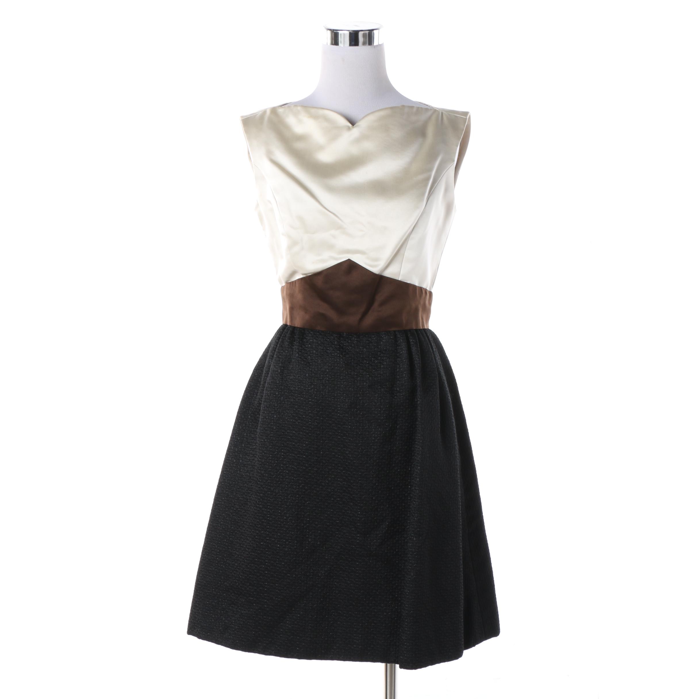 Women's 1960s Vintage Adele Simpson Ivory, Ochre and Black Silk Cocktail Dress